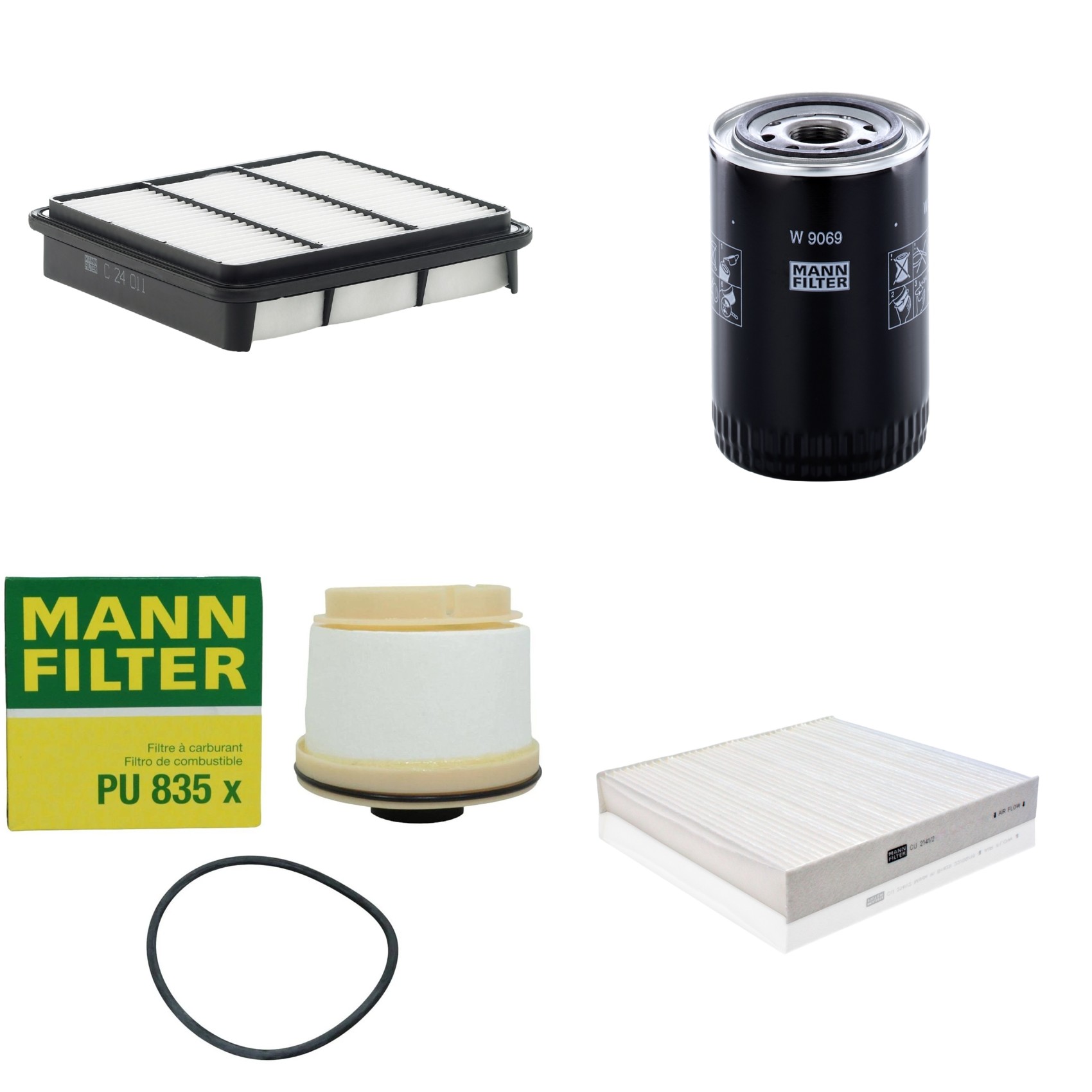 Kit Filtros de Ar Combustível Cabine Ar Condicionado Óleo - Mann-Filter - C24011 - CU2141/2 - PU835x - W9069