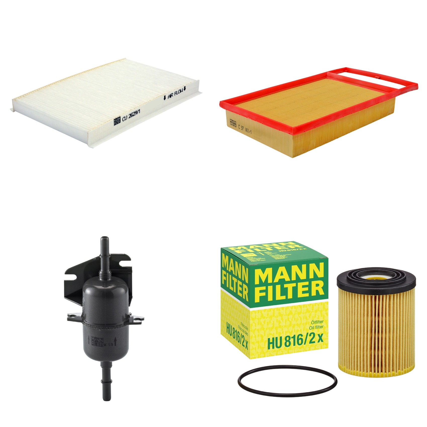 Kit Filtros de Ar Combustível Cabine Ar Condicionado Óleo - Mann-Filter - C37001/1 - CU2629/1 - HU816/2x - WK510