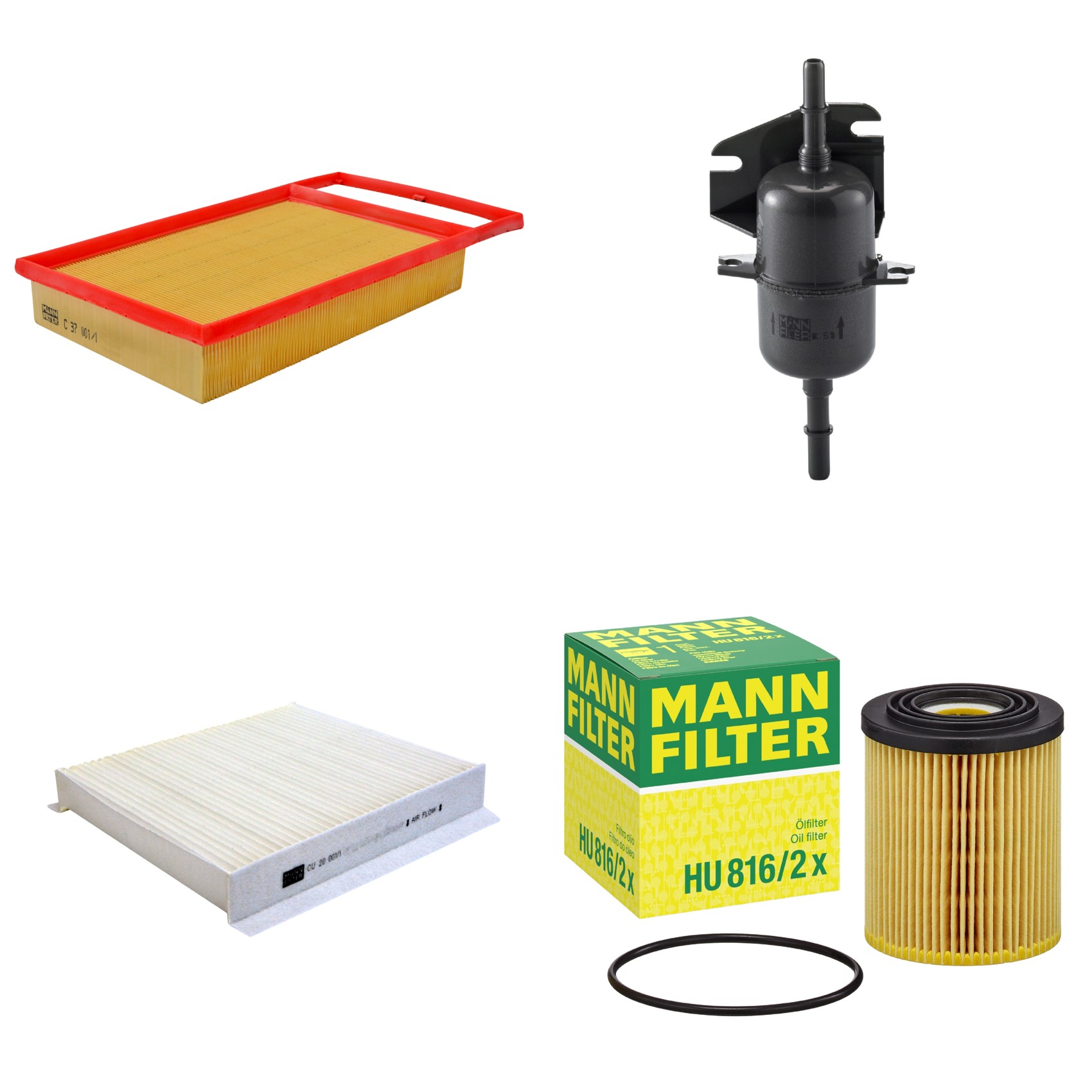 Kit Filtros de Ar Combustível Cabine Ar Condicionado Óleo - Mann-Filter - C37001/1 - CU20001/1 - HU816/2x - WK510