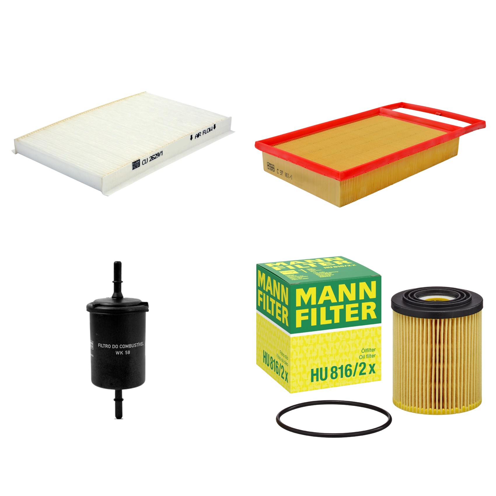 Kit Filtros de Ar Combustível Cabine Ar Condicionado Óleo - Mann-Filter - C37001/1 - CU2629/1 - HU816/2x - WK58