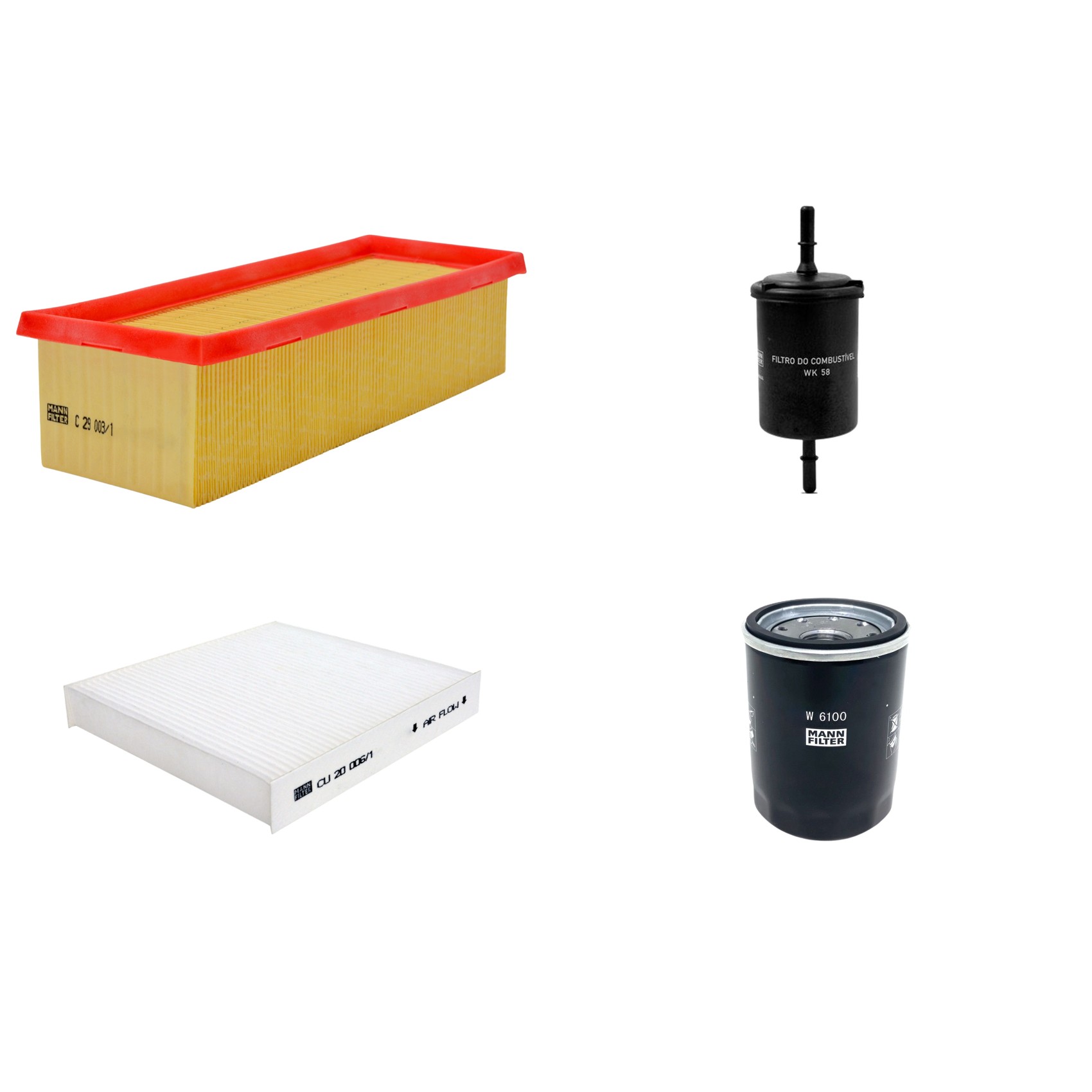 Kit Filtros de Ar Combustível Cabine Ar Condicionado Óleo - Mann-Filter - C29003/1 - CU20006/1 - W6100 - WK58