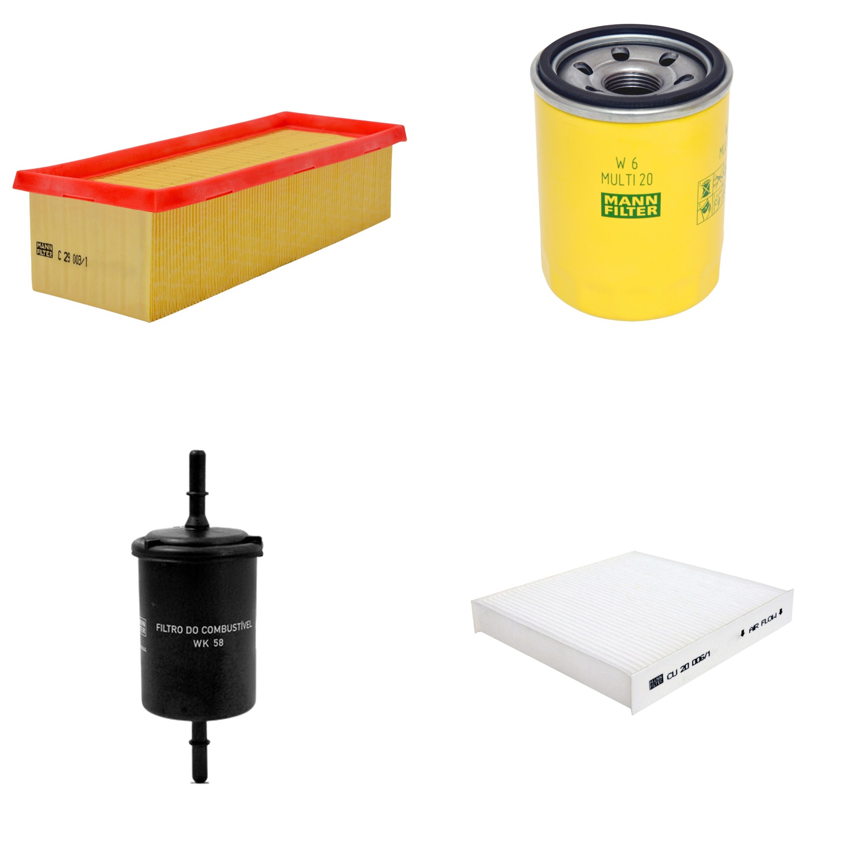 Kit Filtros de Ar Combustível Cabine Ar Condicionado Óleo - Mann-Filter - C29003/1 - CU20006/1 - W6MULTI20 - WK58