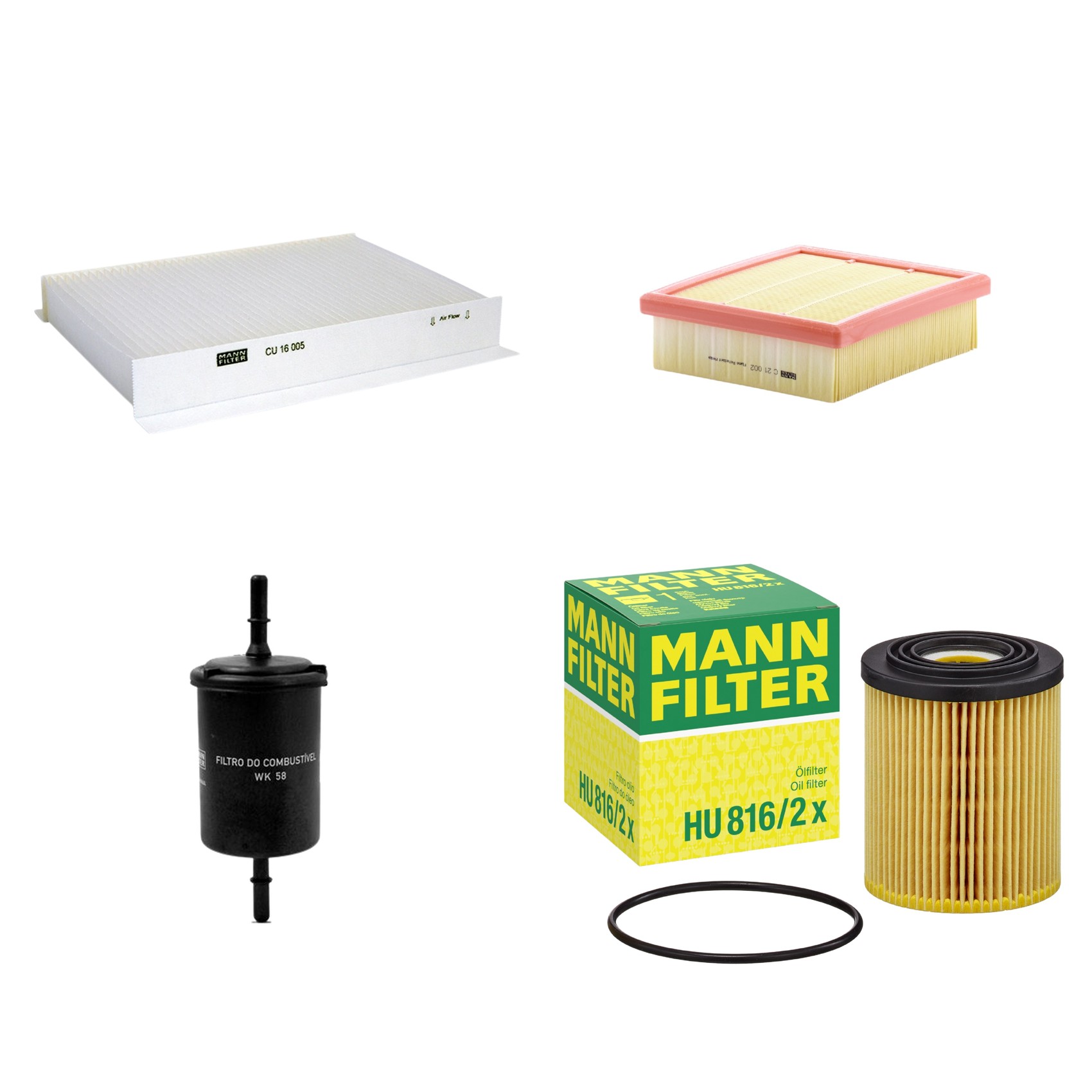 Kit Filtros de Ar Combustível Cabine Ar Condicionado Óleo - Mann-Filter - C21002 - CU16005 - HU816/2x - WK58