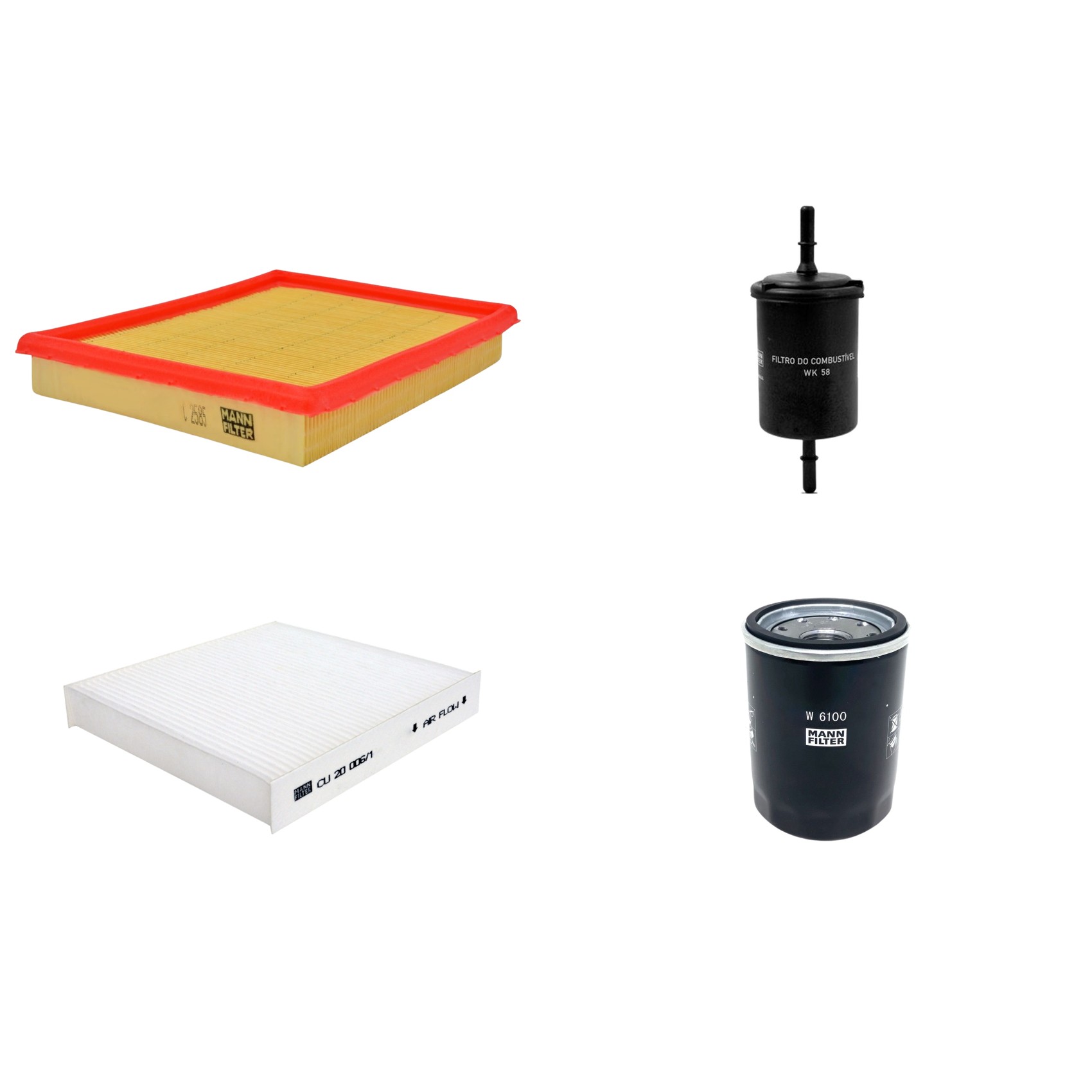Kit Filtros de Ar Combustível Cabine Ar Condicionado Óleo - Mann-Filter - C2585 - CU20006/1 - W6100 - WK58