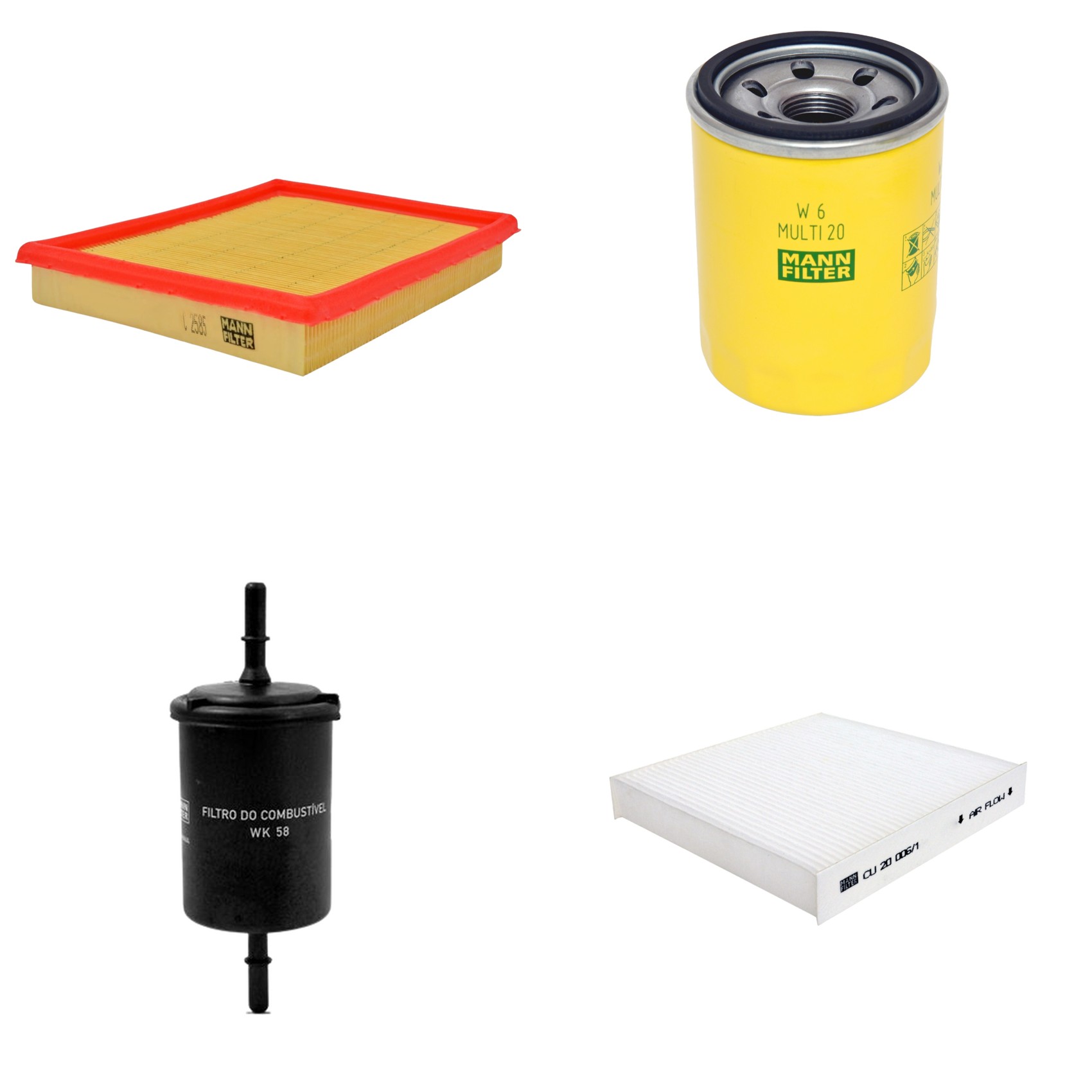 Kit Filtros de Ar Combustível Cabine Ar Condicionado Óleo - Mann-Filter - C2585 - CU20006/1 - W6MULTI20 - WK58
