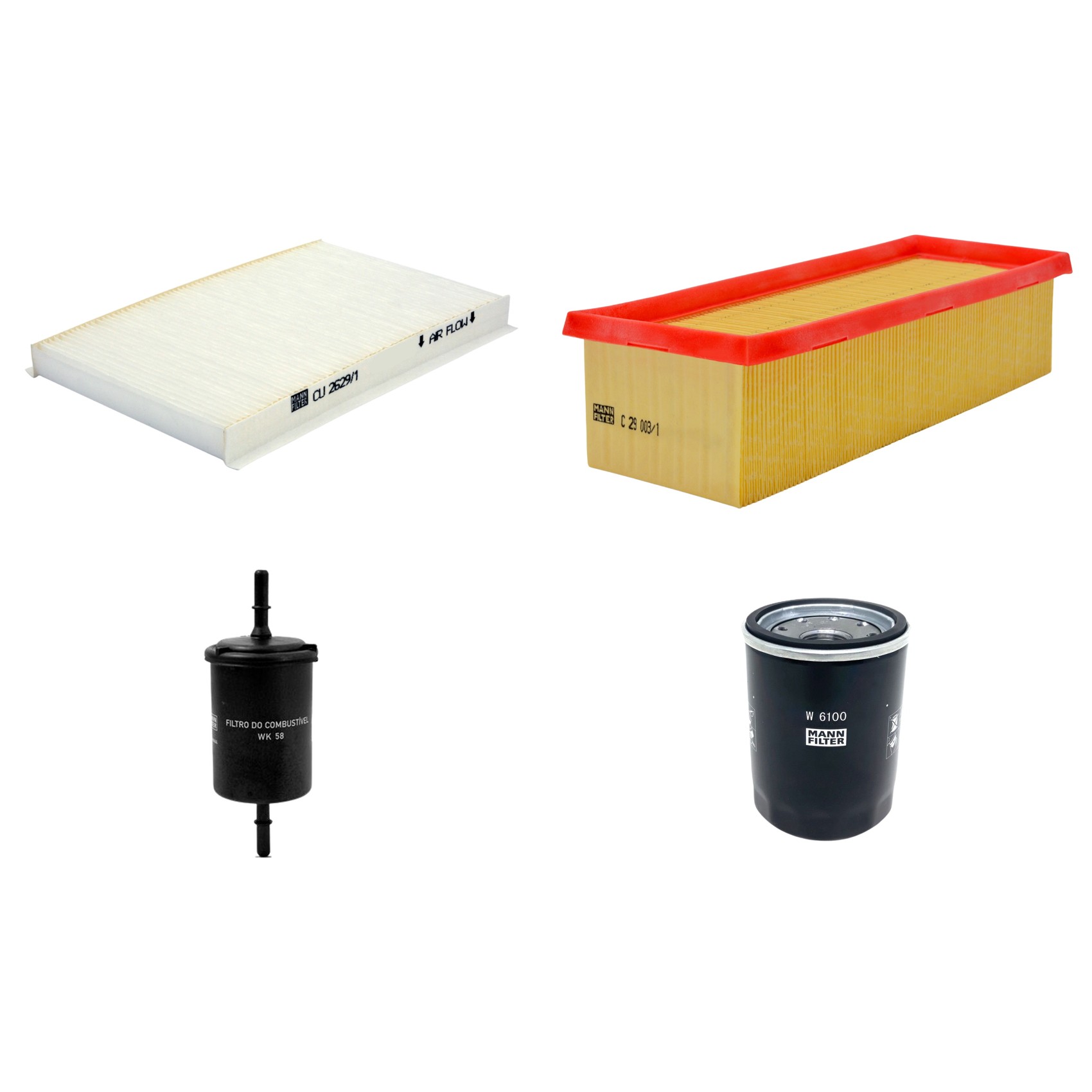 Kit Filtros de Ar Combustível Cabine Ar Condicionado Óleo - Mann-Filter - C29003/1 - CU2629/1 - W6100 - WK58