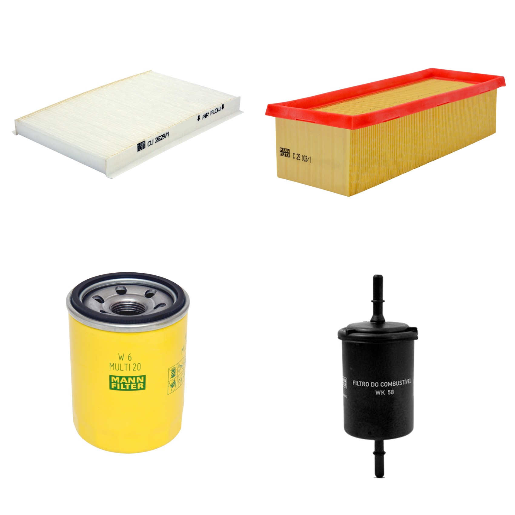 Kit Filtros de Ar Combustível Cabine Ar Condicionado Óleo - Mann-Filter - C29003/1 - CU2629/1 - W6MULTI20 - WK58