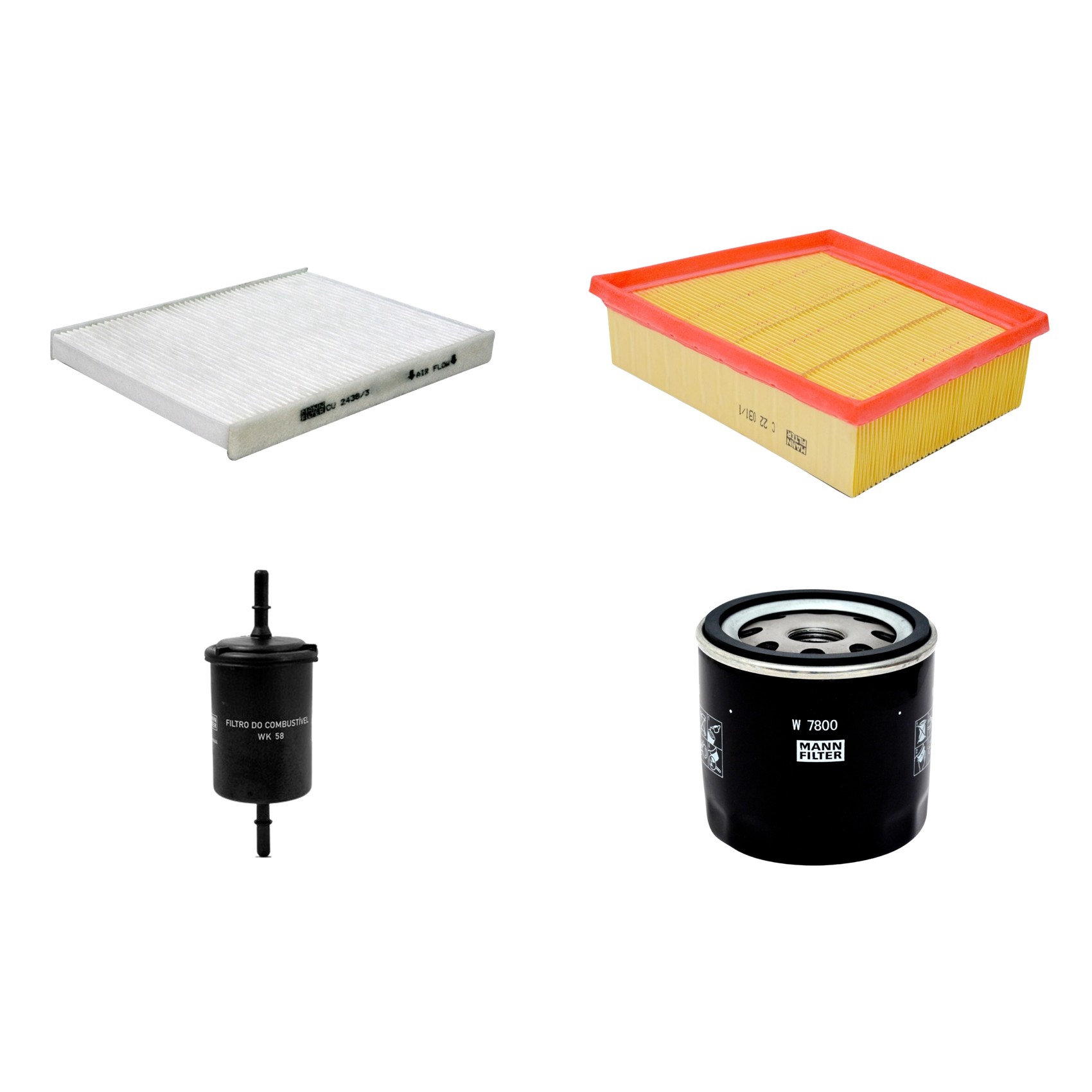 Kit Filtros de Ar Combustível Cabine Ar Condicionado Óleo - Mann-Filter - C22031/1 - CU2436/3 - W7800 - WK58
