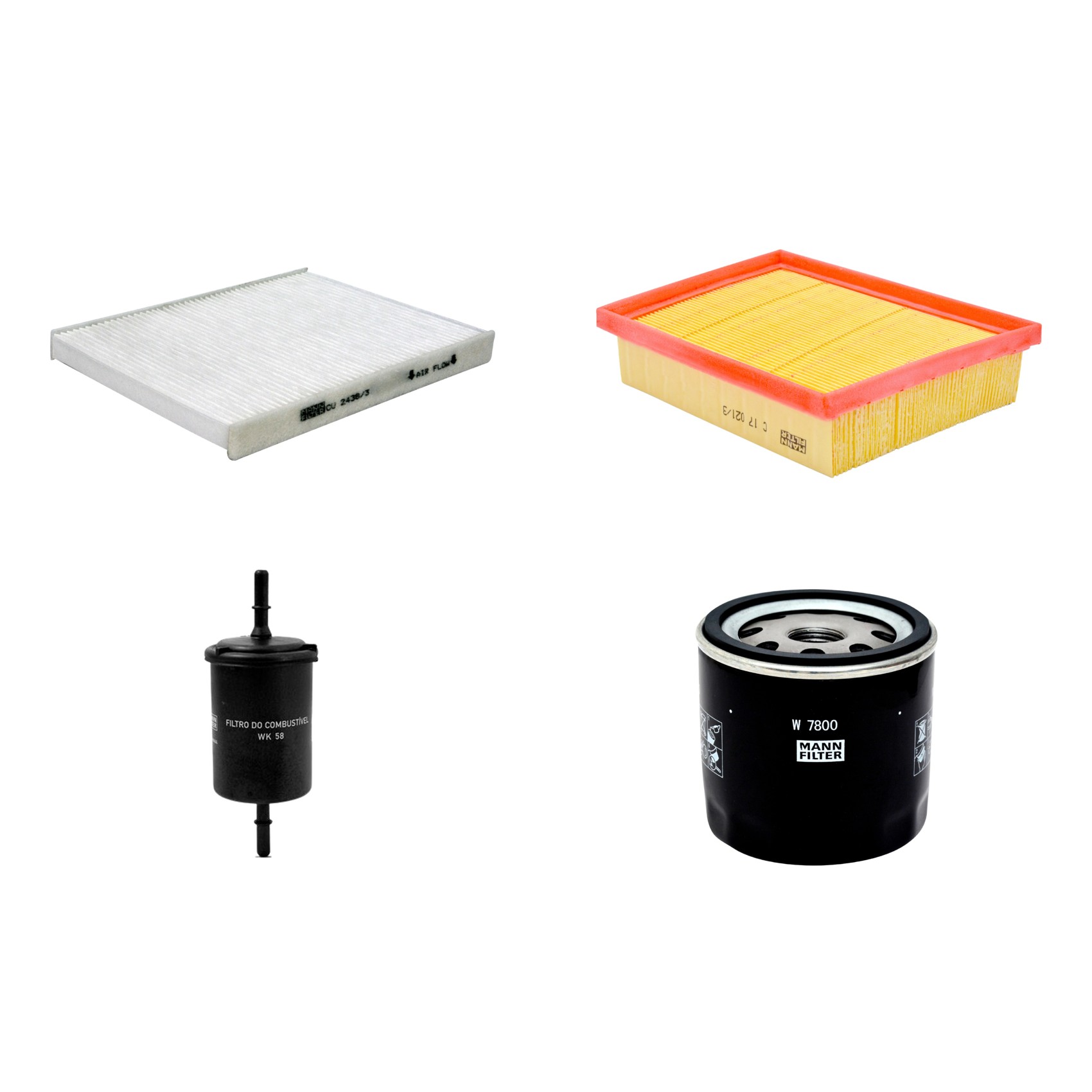 Kit Filtros de Ar Combustível Cabine Ar Condicionado Óleo - Mann-Filter - C17021/3 - CU2436/3 - W7800 - WK58