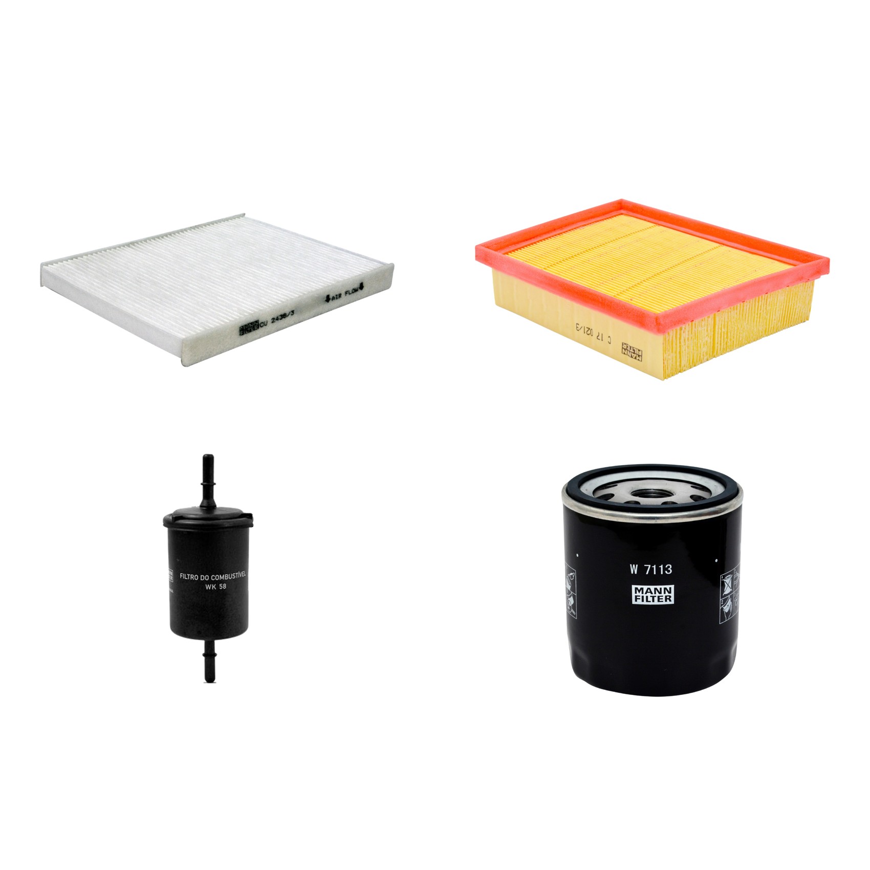 Kit Filtros de Ar Combustível Cabine Ar Condicionado Óleo - Mann-Filter - C17021/3 - CU2436/3 - W7113 - WK58