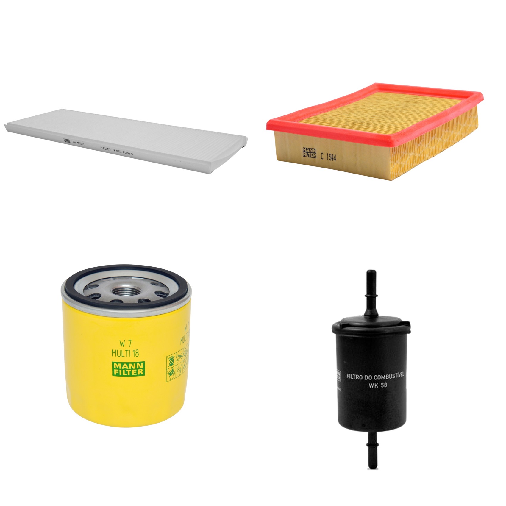 Kit Filtros de Ar Combustível Cabine Ar Condicionado Óleo - Mann-Filter - C1944 - CU4251/1 - W7MULTI18 - WK58