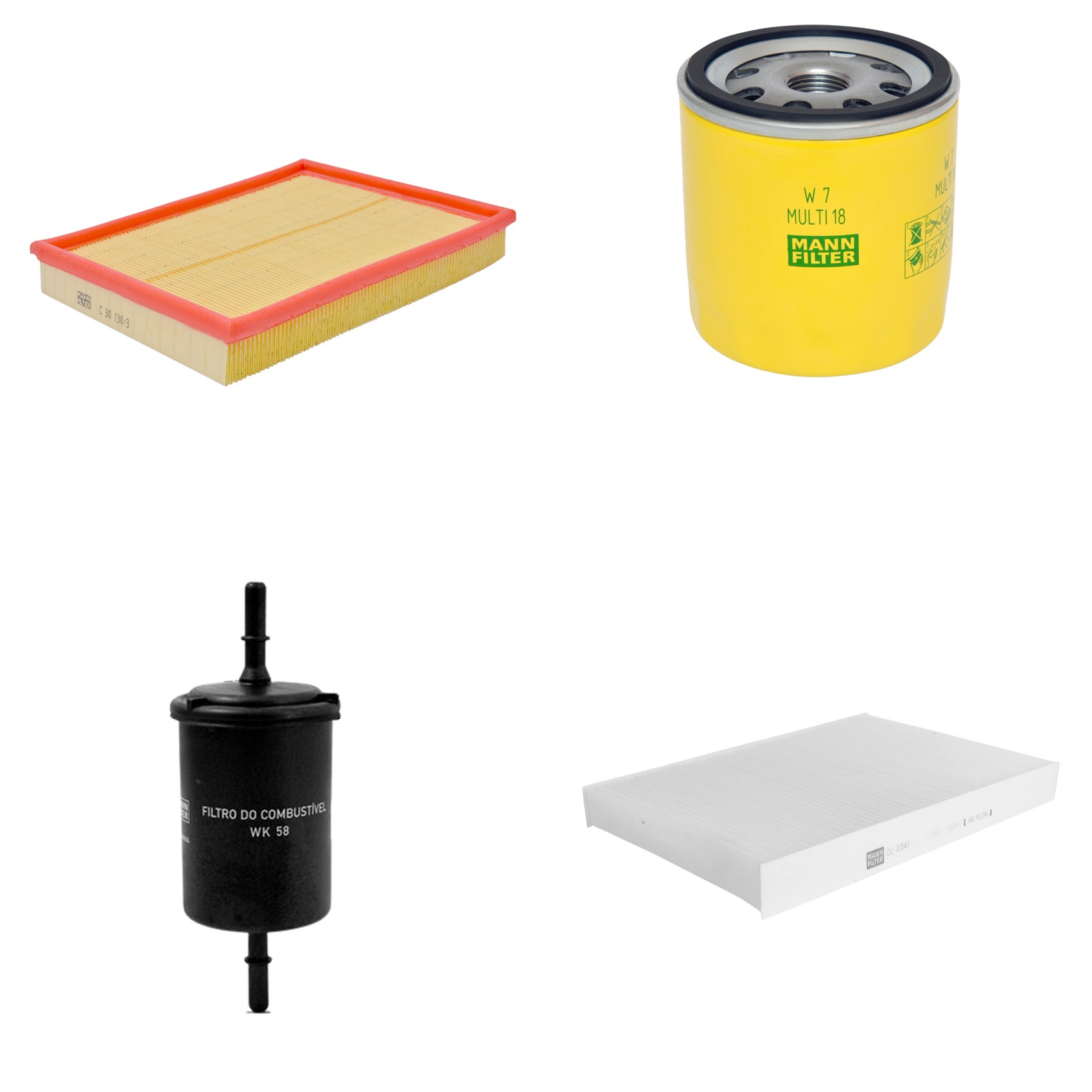 Kit Filtros de Ar Combustível Cabine Ar Condicionado Óleo - Mann-Filter - C30130/3 - CU3054/1 - W7MULTI18 - WK58