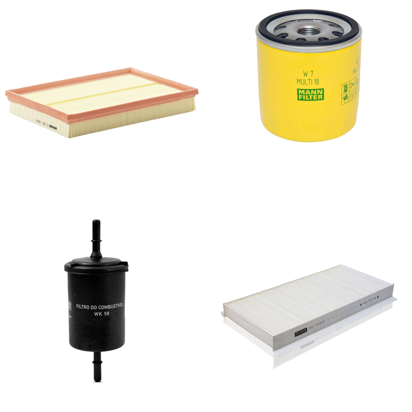 Kit Filtros de Ar Combustível Cabine Ar Condicionado Óleo - Mann-Filter - C30125/1 - CU3337/1 - W7MULTI18 - WK58