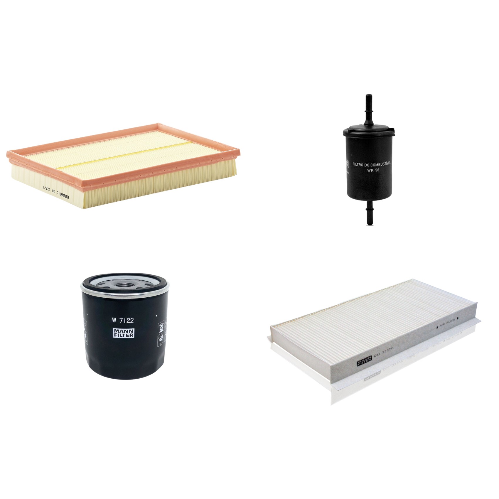 Kit Filtros de Ar Combustível Cabine Ar Condicionado Óleo - Mann-Filter - C30125/1 - CU3337/1 - W7122 - WK58