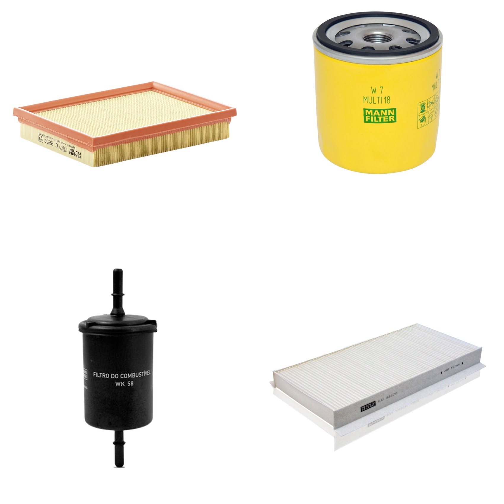 Kit Filtros de Ar Combustível Cabine Ar Condicionado Óleo - Mann-Filter - C2256 - CU3337/1 - W7MULTI18 - WK58