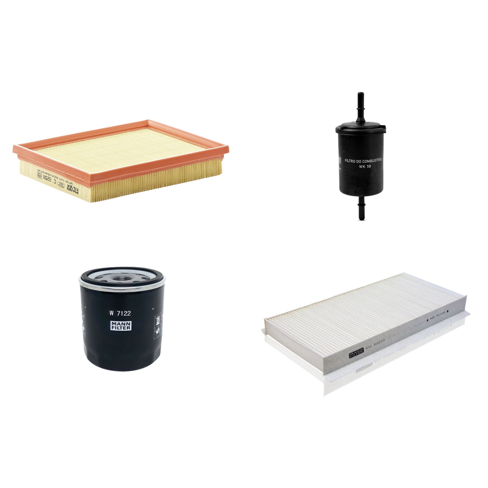 Kit Filtros de Ar Combustível Cabine Ar Condicionado Óleo - Mann-Filter - C2256 - CU3337/1 - W7122 - WK58