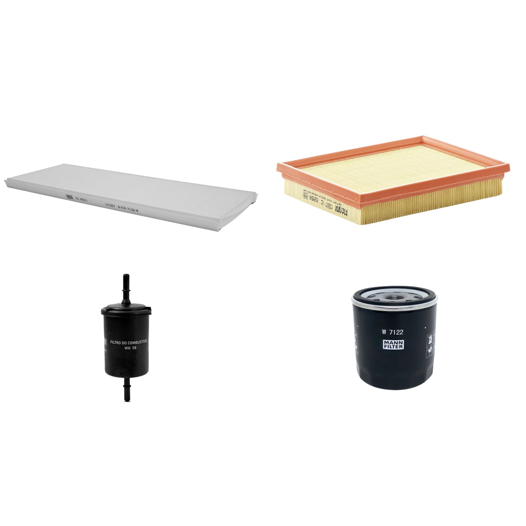 Kit Filtros de Ar Combustível Cabine Ar Condicionado Óleo - Mann-Filter - C2256 - CU4251/1 - W7122 - WK58