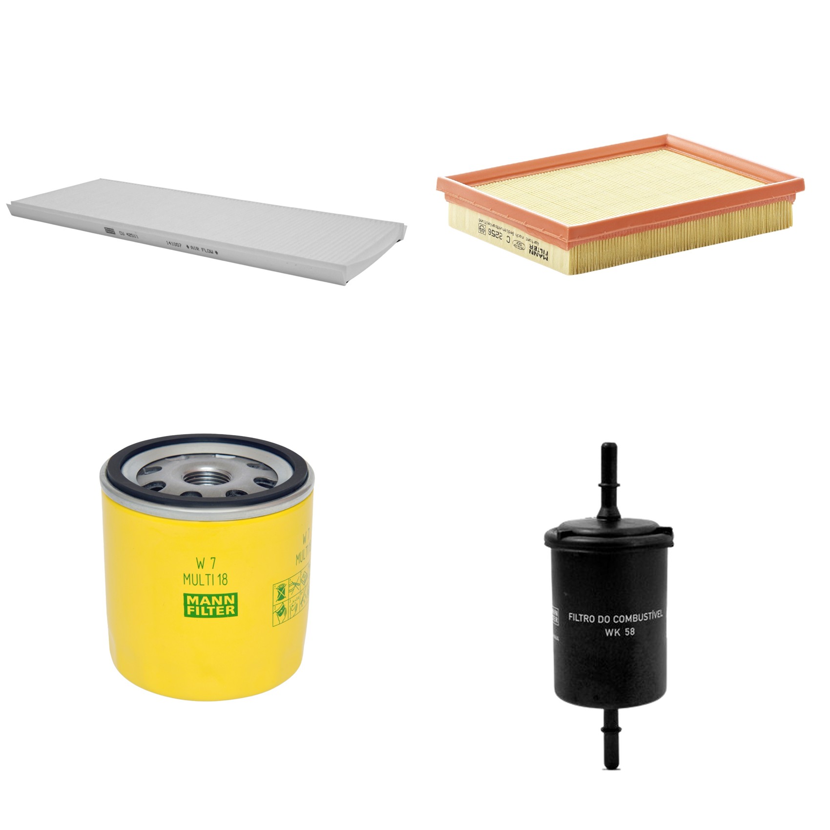 Kit Filtros de Ar Combustível Cabine Ar Condicionado Óleo - Mann-Filter - C2256 - CU4251/1 - W7MULTI18 - WK58