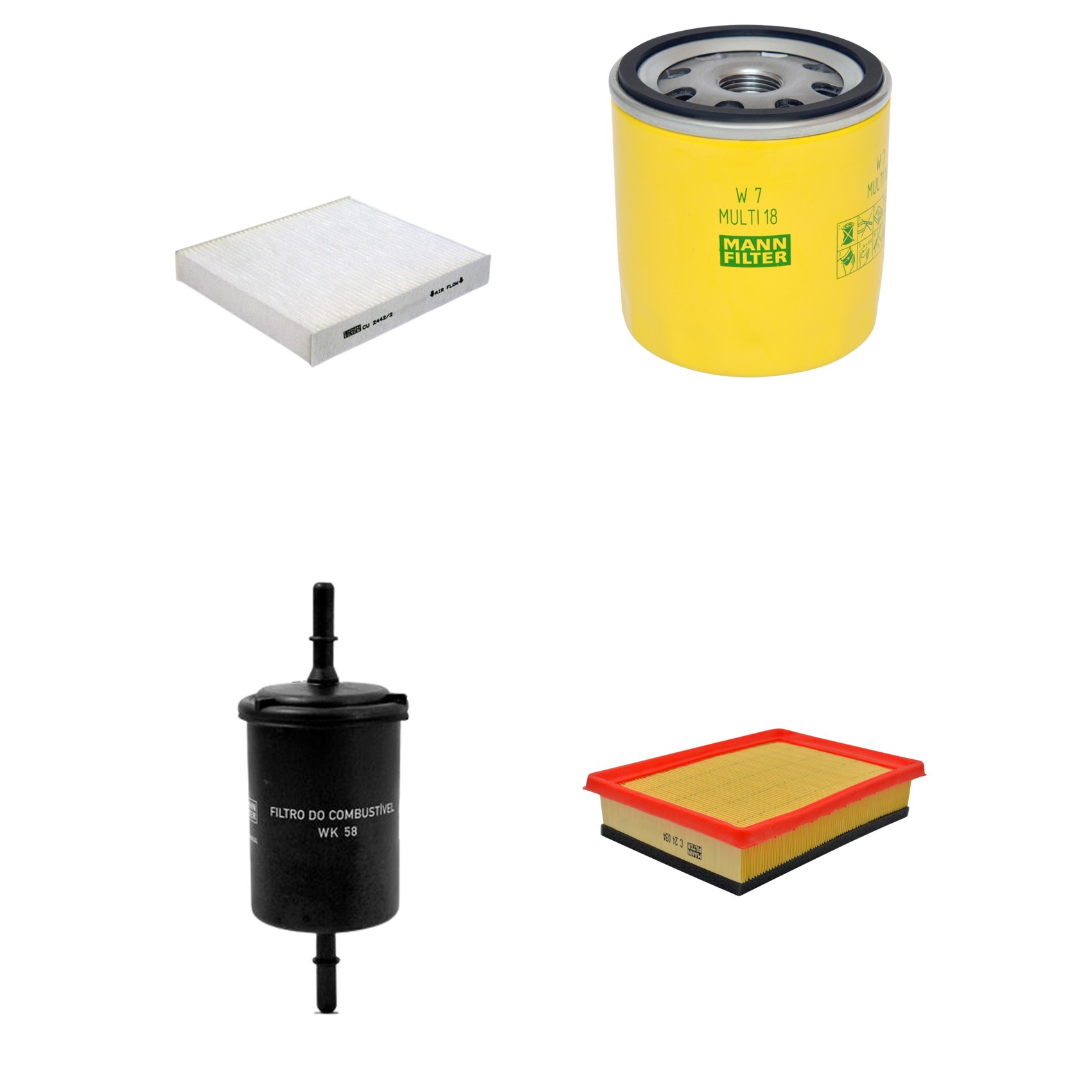 Kit Filtros de Ar Combustível Cabine Ar Condicionado Óleo - Mann-Filter - C24034 - CU2442/2 - W7MULTI18 - WK58