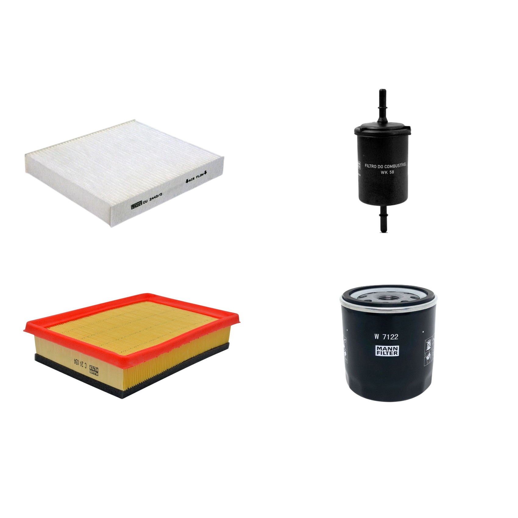 Kit Filtros de Ar Combustível Cabine Ar Condicionado Óleo - Mann-Filter - C24034 - CU2442/2 - W7122 - WK58