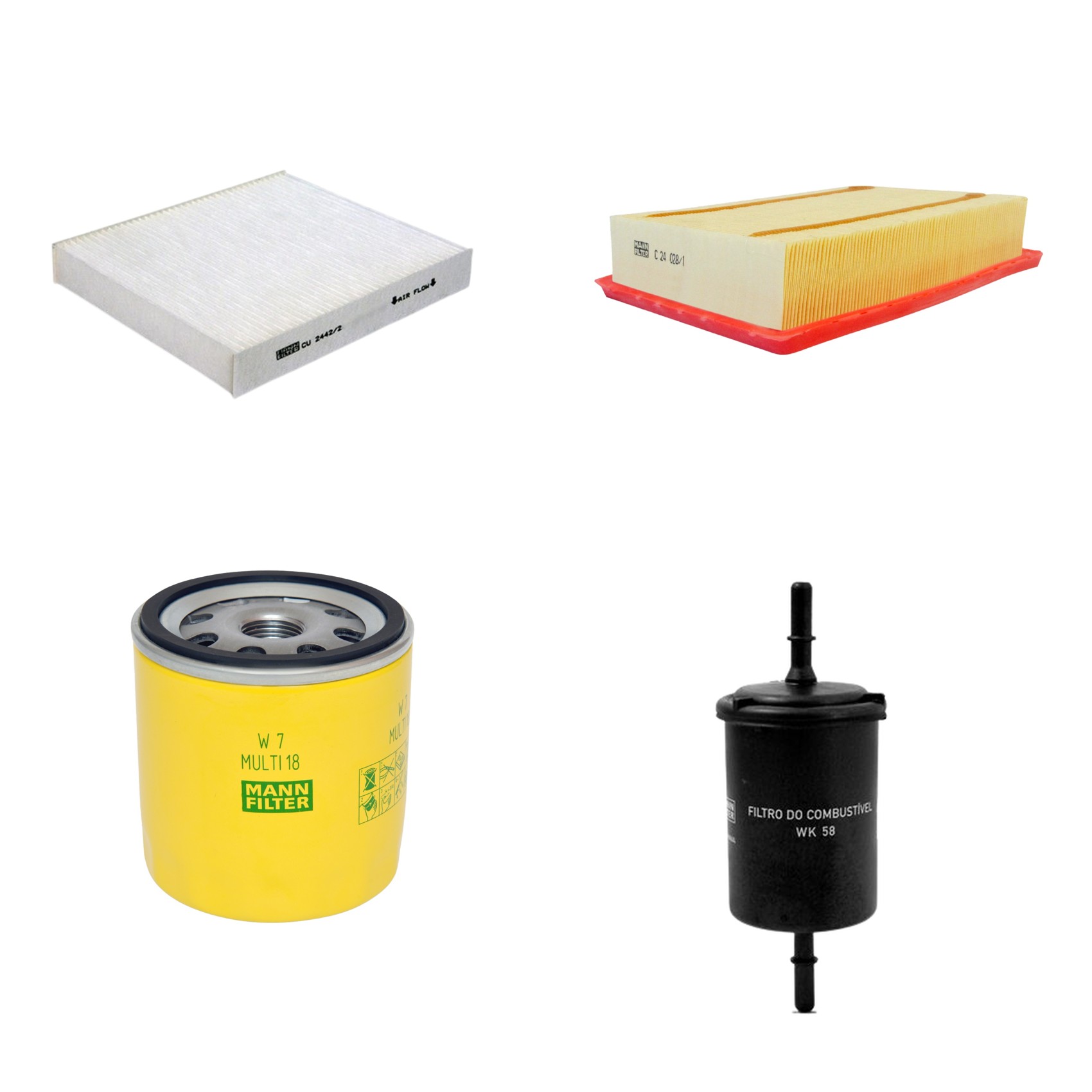 Kit Filtros de Ar Combustível Cabine Ar Condicionado Óleo - Mann-Filter - C24028/1 - CU2442/2 - W7MULTI18 - WK58