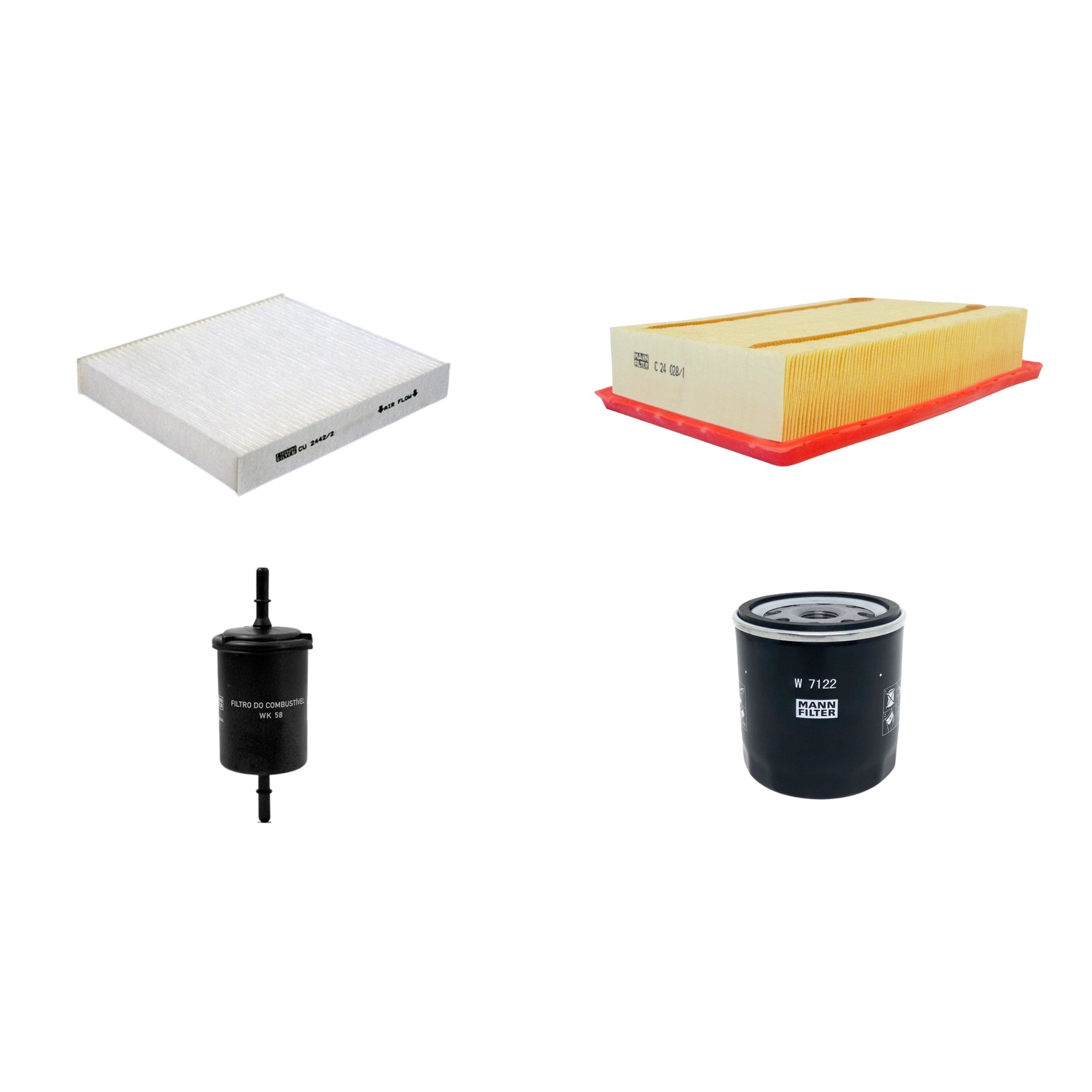 Kit Filtros de Ar Combustível Cabine Ar Condicionado Óleo - Mann-Filter - C24028/1 - CU2442/2 - W7122 - WK58