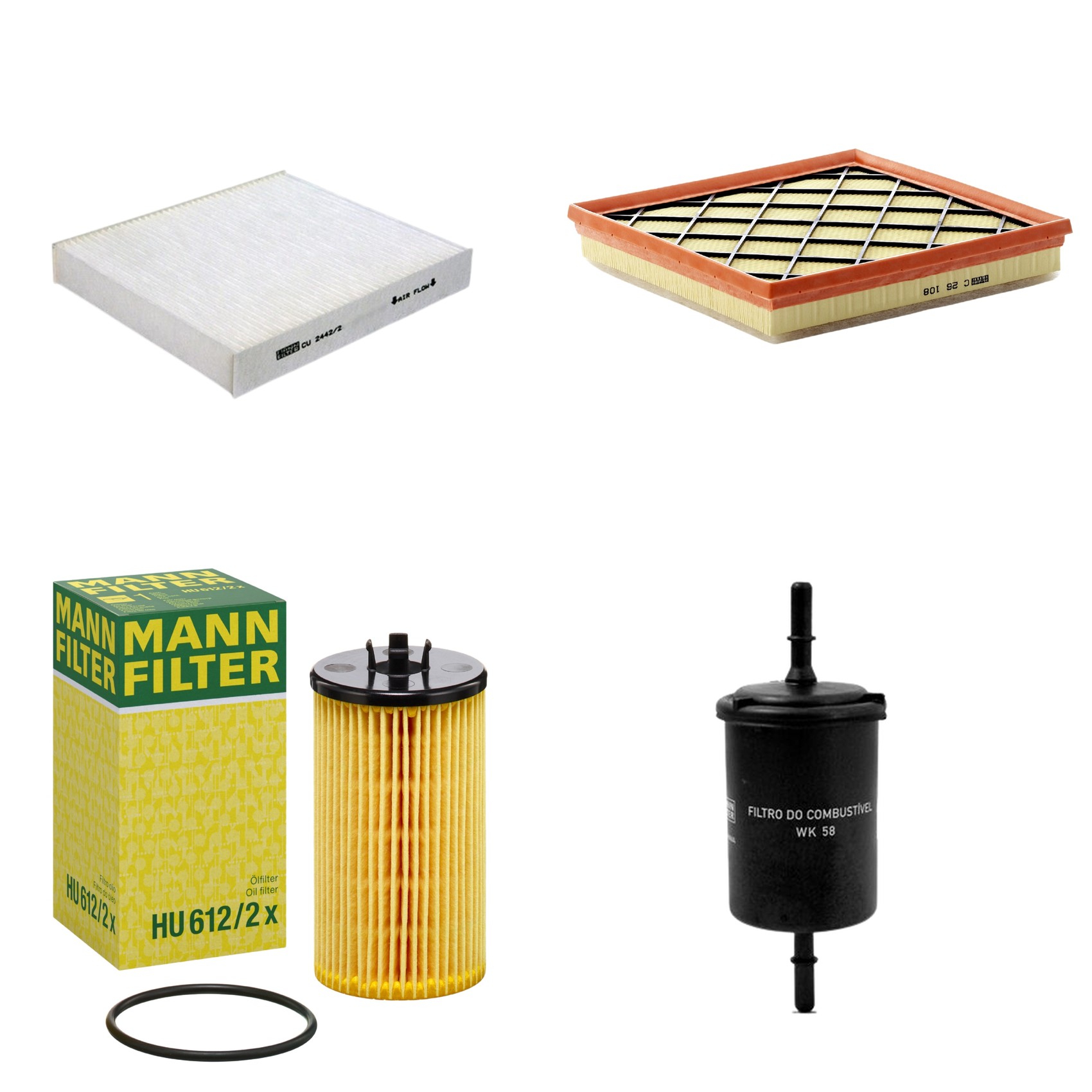 Kit Filtros de Ar Combustível Cabine Ar Condicionado Óleo - Mann-Filter - C26108 - CU2442/2 - HU612/2x - WK58