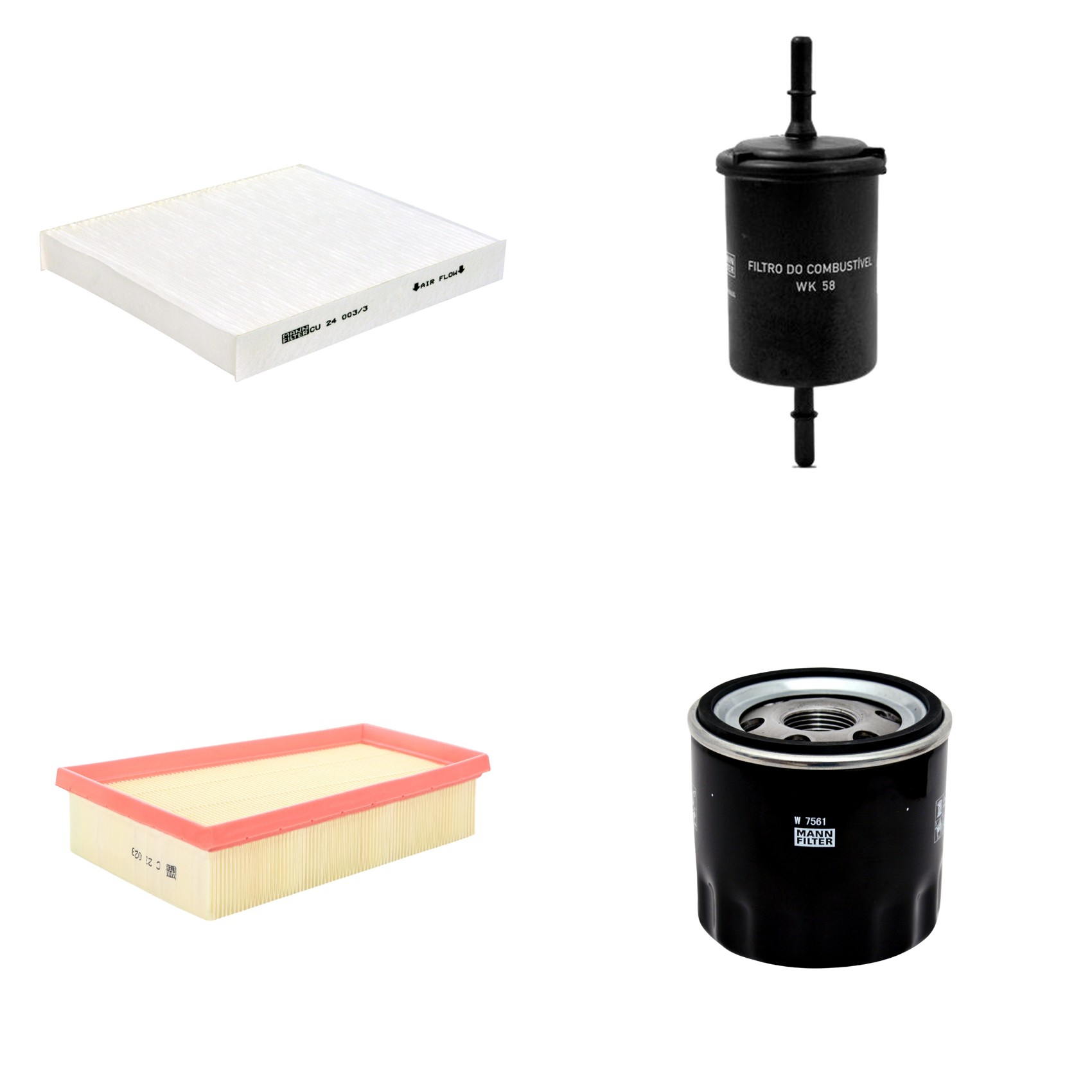 Kit Filtros de Ar Combustível Cabine Ar Condicionado Óleo - Mann-Filter - C23023 - CU24003/3 - W7561 - WK58