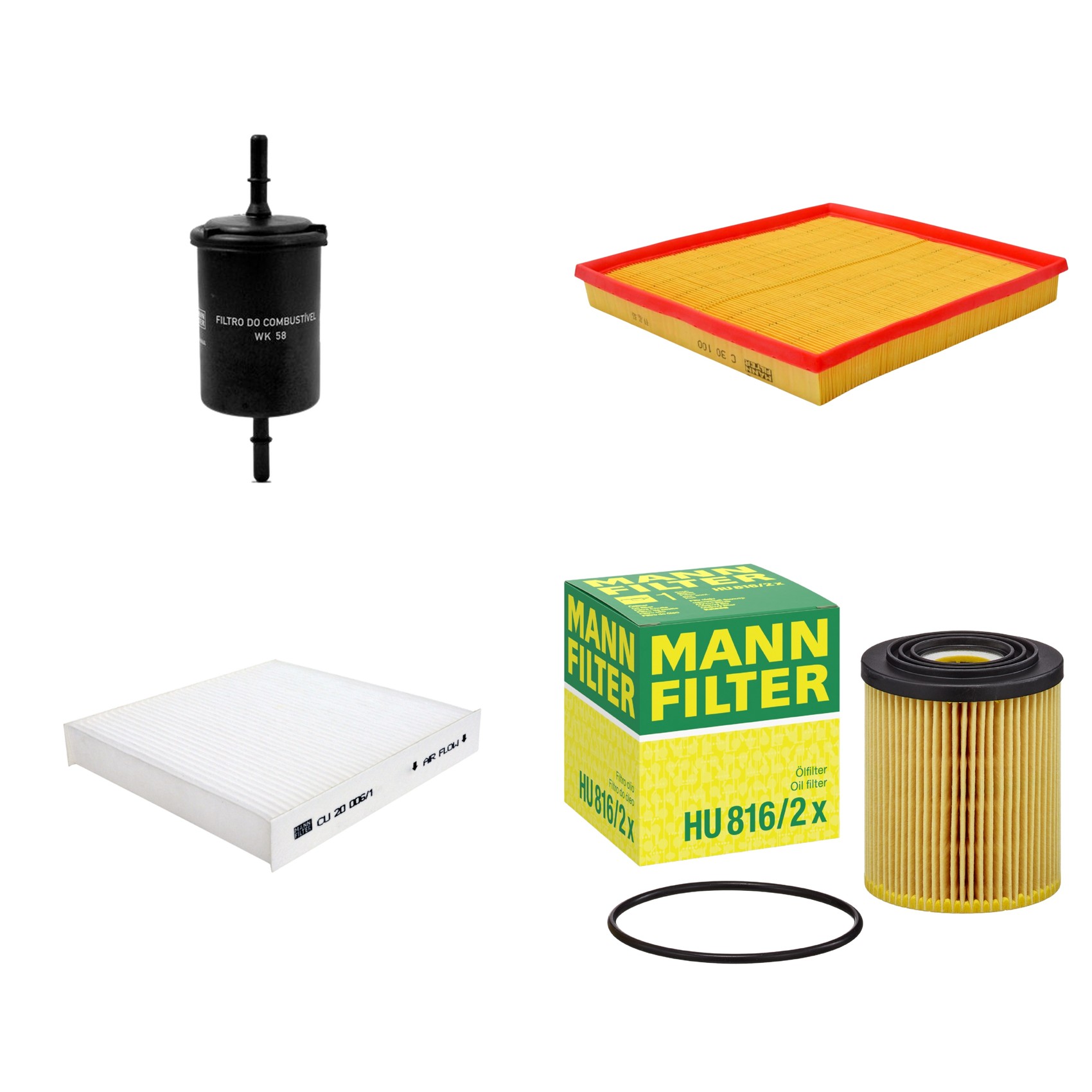 Kit Filtros de Ar Combustível Cabine Ar Condicionado Óleo - Mann-Filter - C30100 - CU20006/1 - HU816/2x - WK58