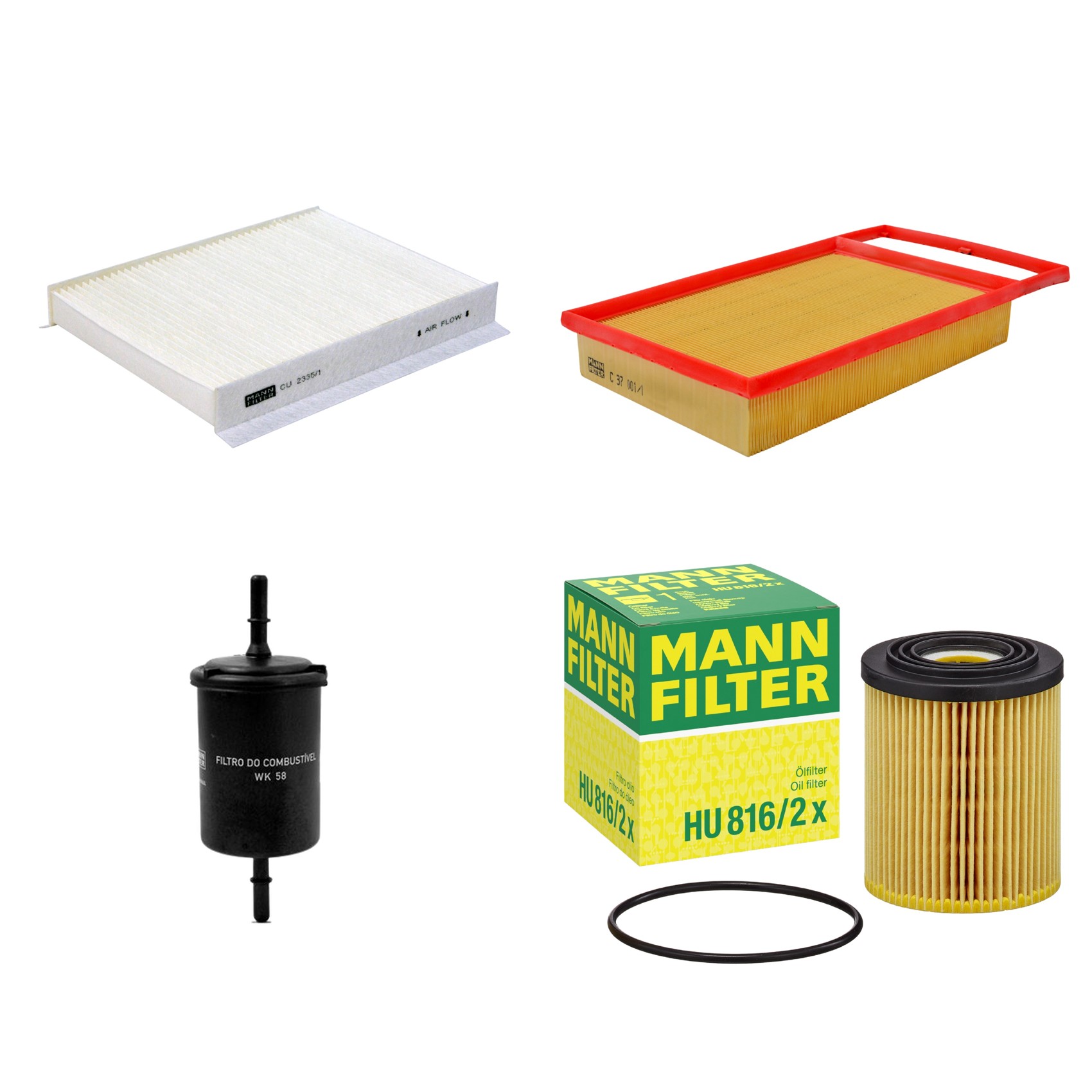 Kit Filtros de Ar Combustível Cabine Ar Condicionado Óleo - Mann-Filter - C37001/1 - CU2335/1 - HU816/2x - WK58