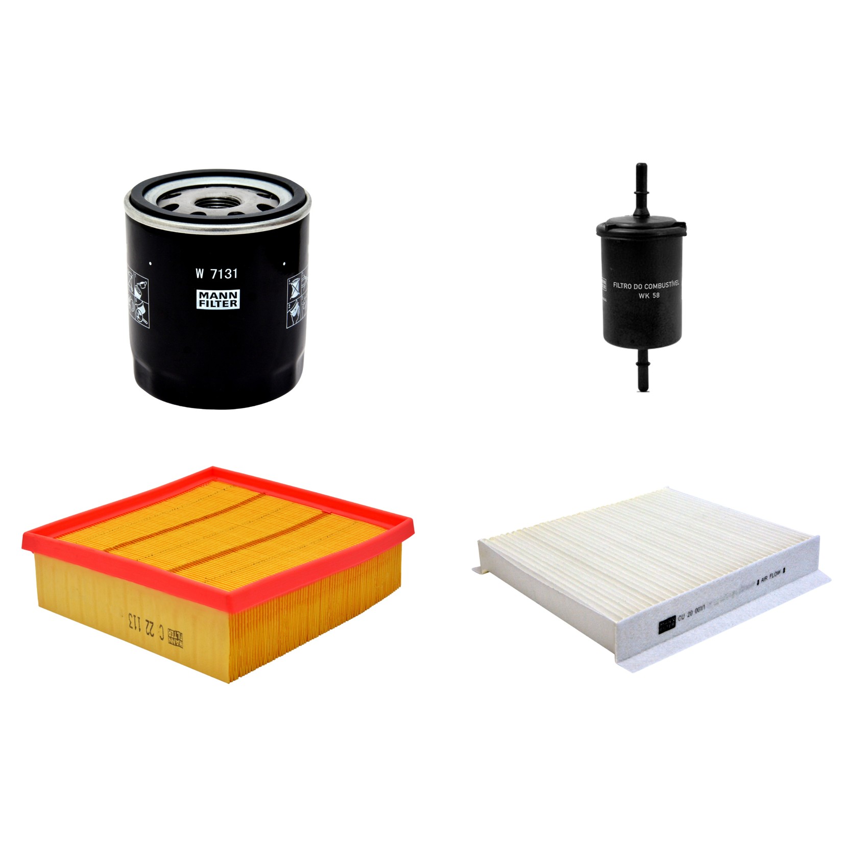Kit Filtros de Ar Combustível Cabine Ar Condicionado Óleo - Mann-Filter - C22113 - CU20001/1 - W7131 - WK58