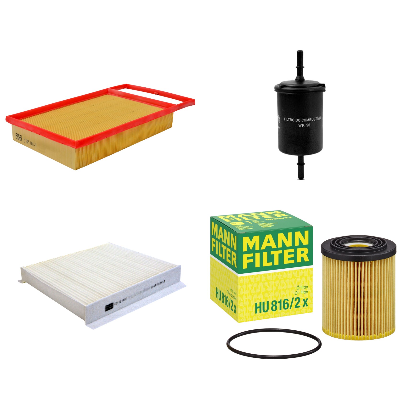 Kit Filtros de Ar Combustível Cabine Ar Condicionado Óleo - Mann-Filter - C37001/1 - CU20001/1 - HU816/2x - WK58