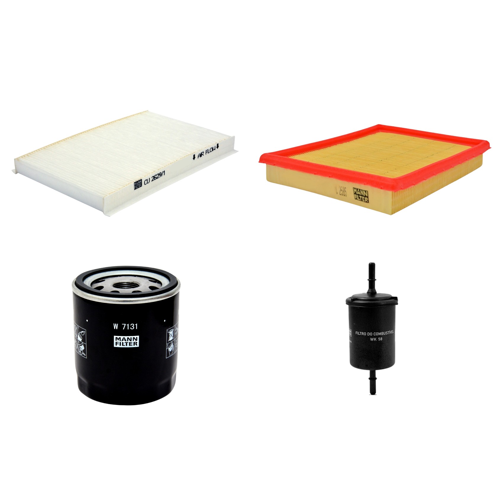 Kit Filtros de Ar Combustível Cabine Ar Condicionado Óleo - Mann-Filter - C2585 - CU2629/1 - W7131 - WK58