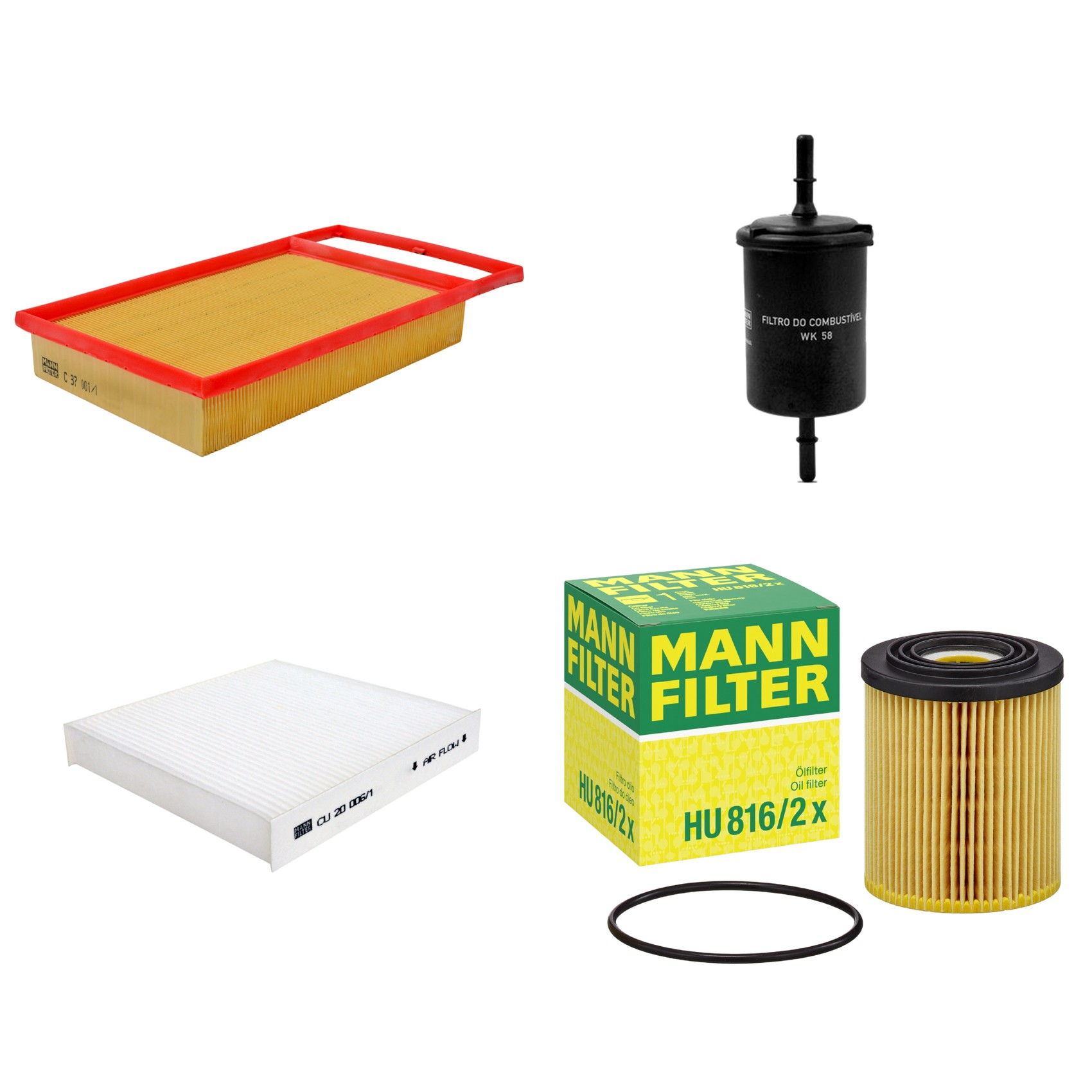 Kit Filtros de Ar Combustível Cabine Ar Condicionado Óleo - Mann-Filter - C37001/1 - CU20006/1 - HU816/2x - WK58