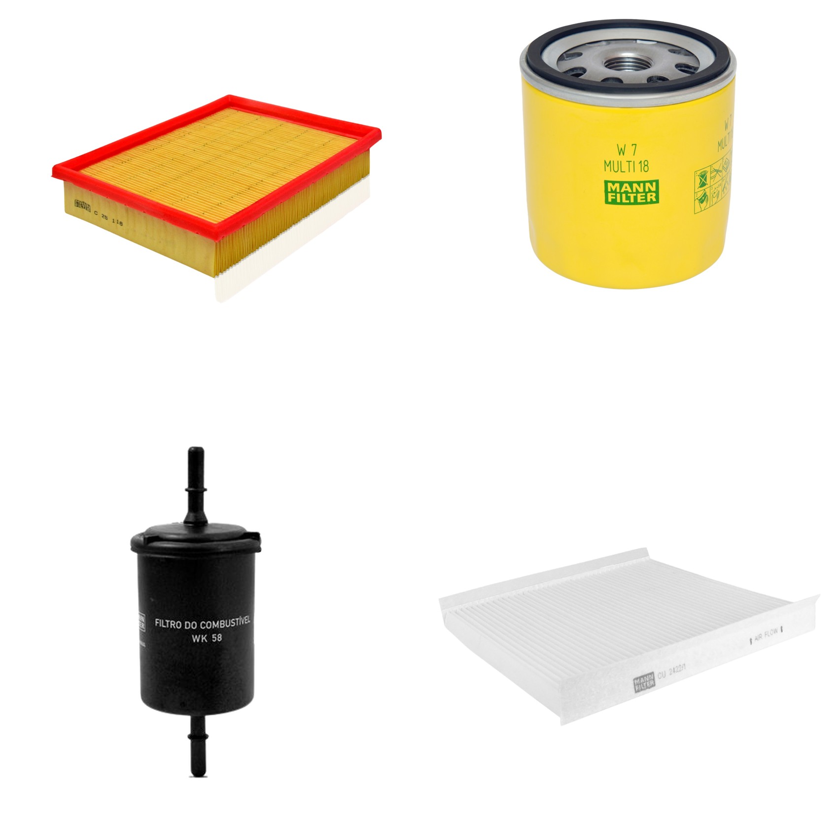 Kit Filtros de Ar Combustível Cabine Ar Condicionado Óleo - Mann-Filter - C25116 - CU2422/1 - W7MULTI18 - WK58