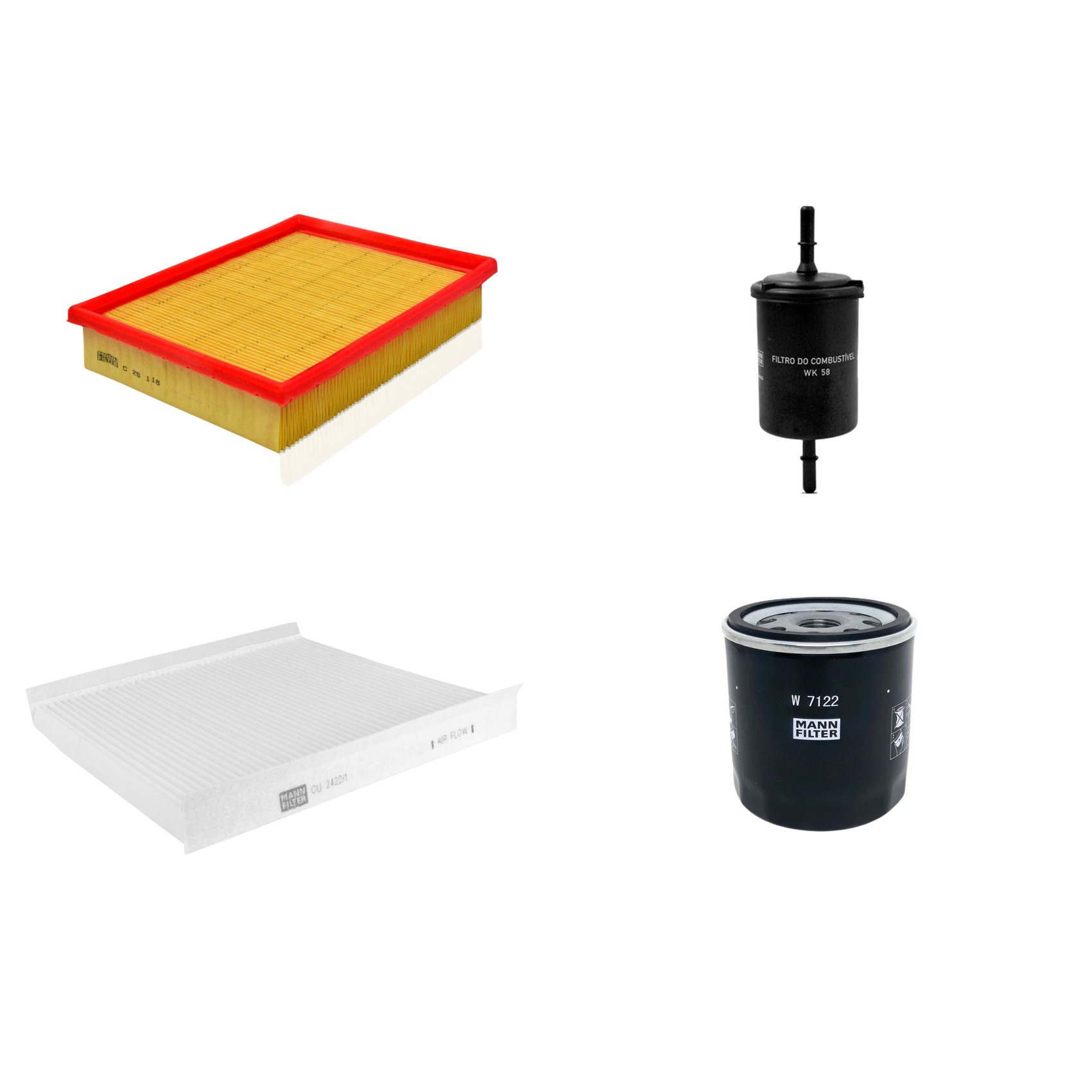 Kit Filtros de Ar Combustível Cabine Ar Condicionado Óleo - Mann-Filter - C25116 - CU2422/1 - W7122 - WK58