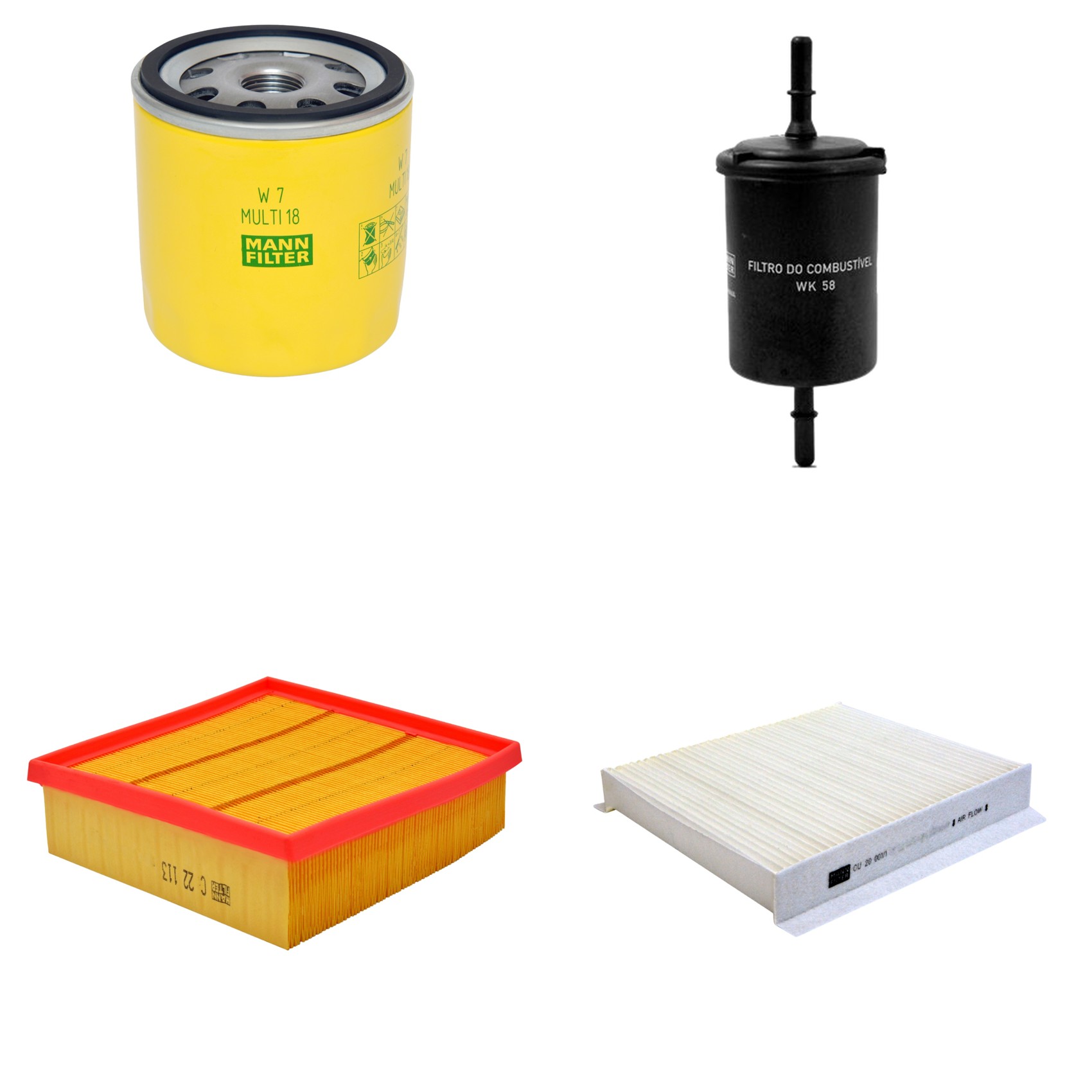 Kit Filtros de Ar Combustível Cabine Ar Condicionado Óleo - Mann-Filter - C22113 - CU20001/1 - W7MULTI18 - WK58