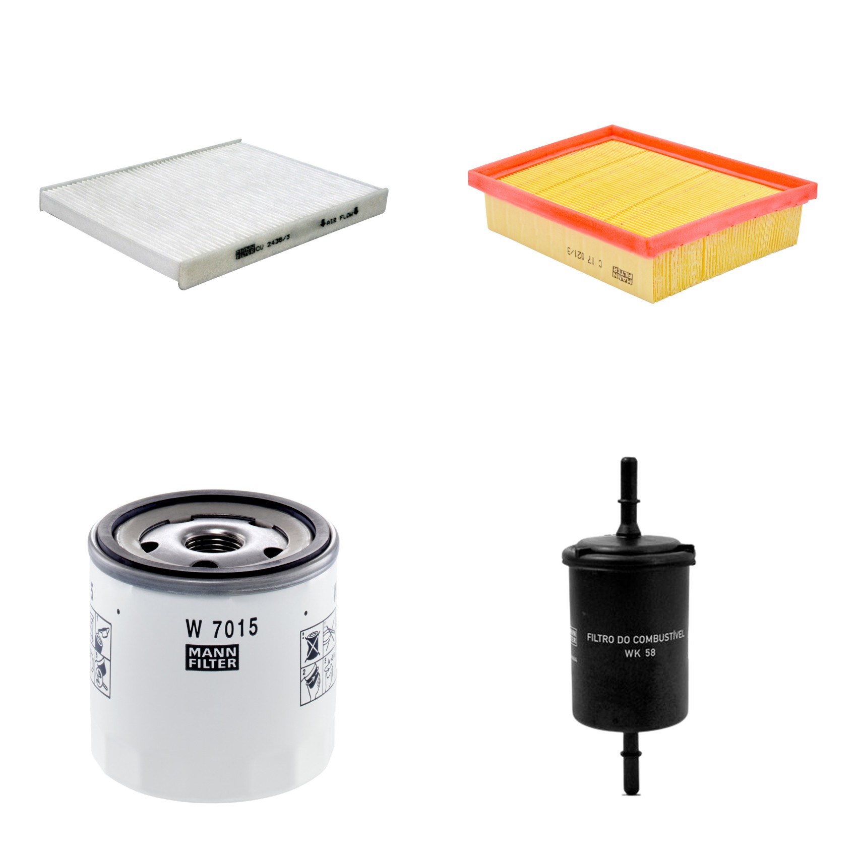 Kit Filtros de Ar Combustível Cabine Ar Condicionado Óleo - Mann-Filter - C17021/3 - CU2436/3 - W7015 - WK58