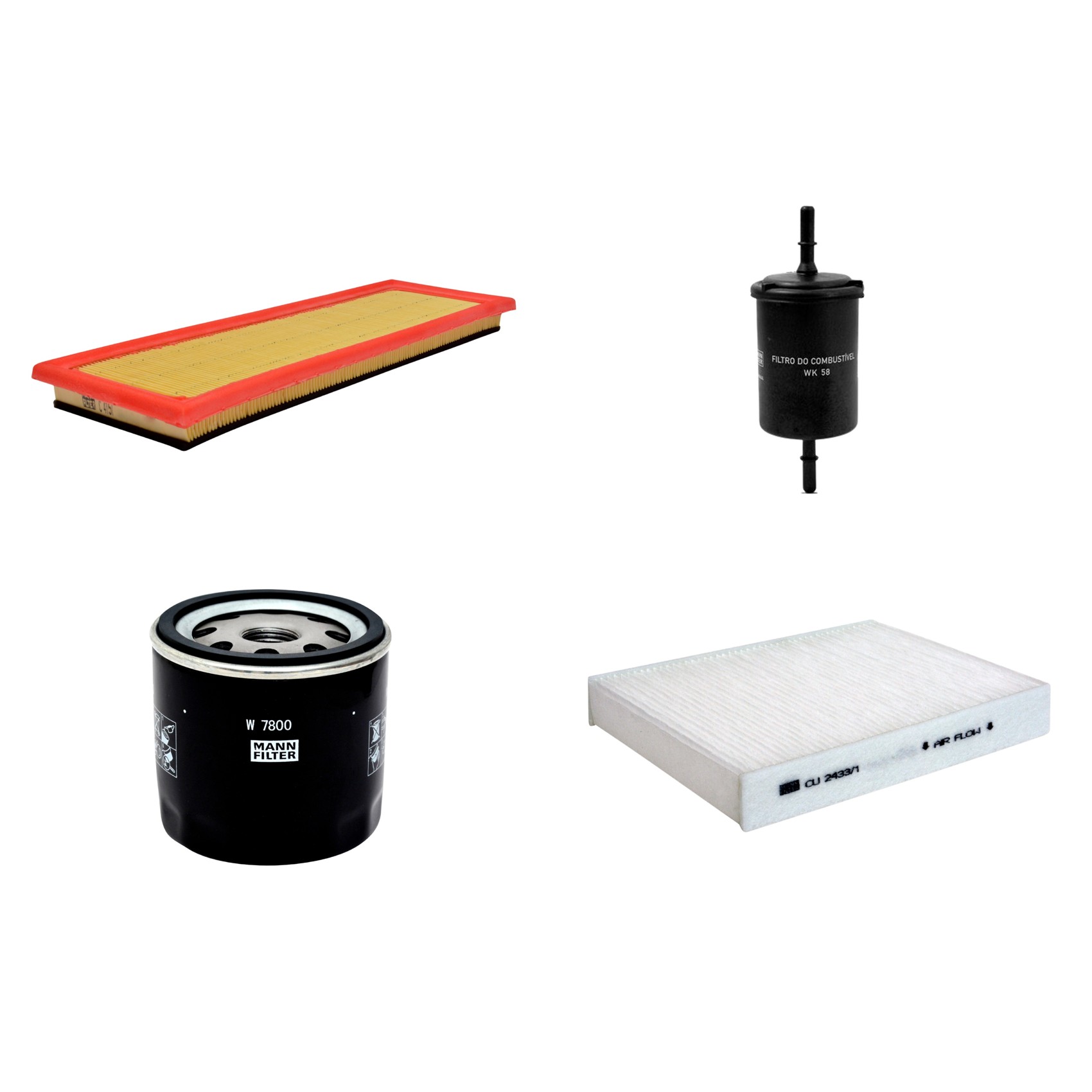 Kit Filtros de Ar Combustível Cabine Ar Condicionado Óleo - Mann-Filter - C4151 - CU2433/1 - W7800 - WK58