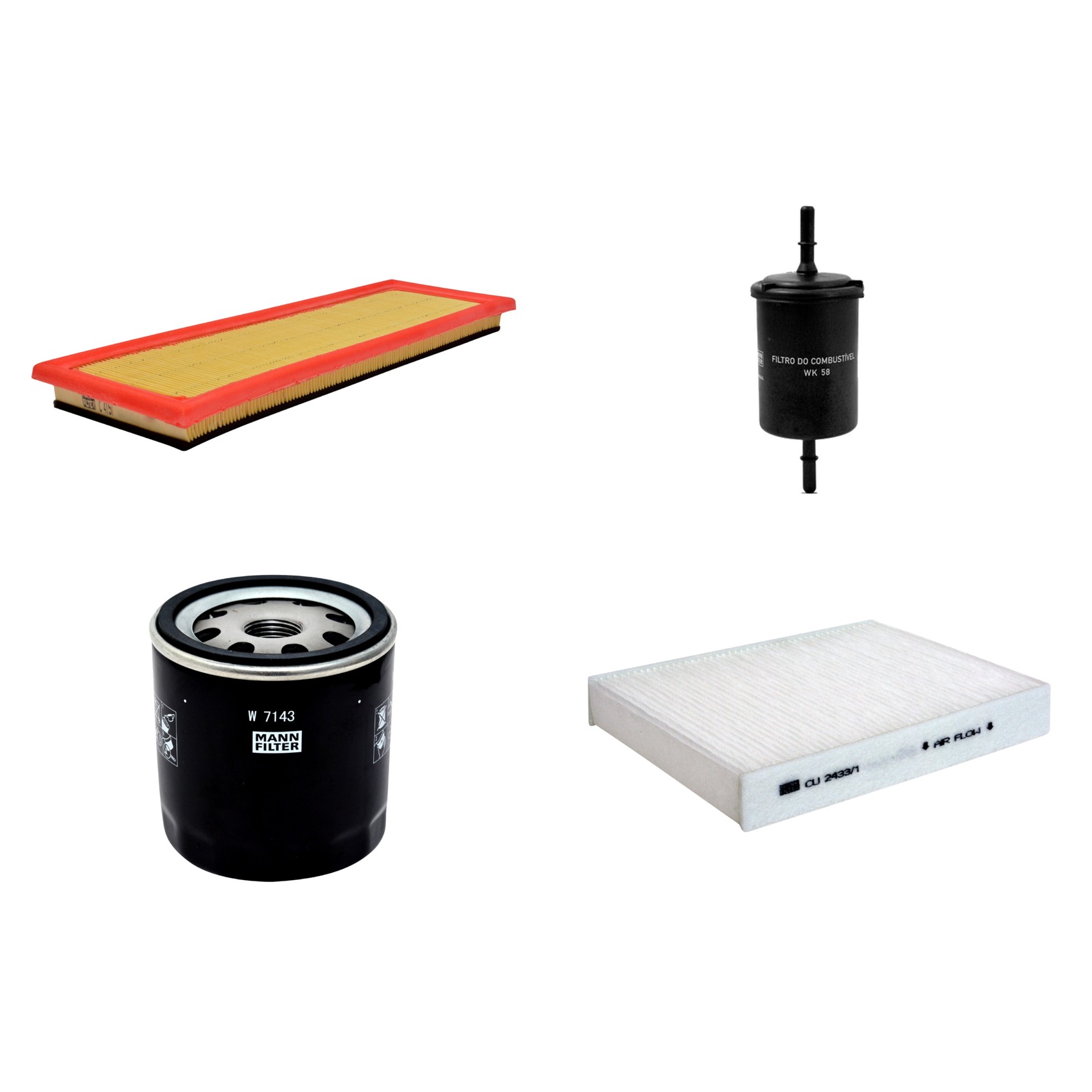 Kit Filtros de Ar Combustível Cabine Ar Condicionado Óleo - Mann-Filter - C4151 - CU2433/1 - W7143 - WK58