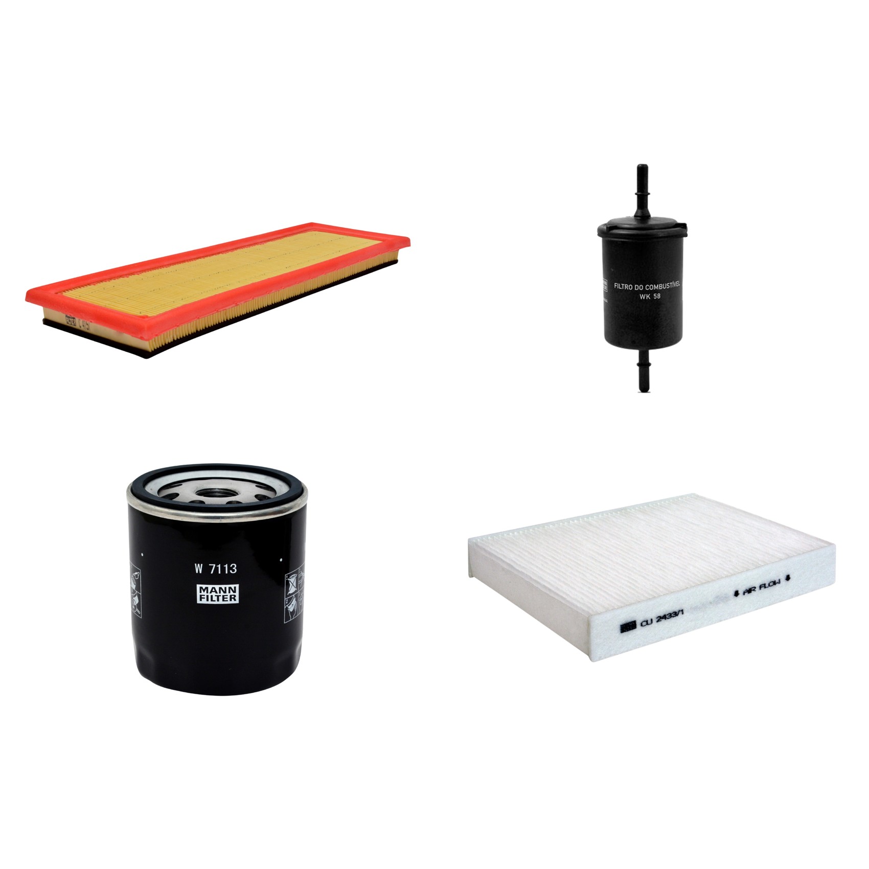 Kit Filtros de Ar Combustível Cabine Ar Condicionado Óleo - Mann-Filter - C4151 - CU2433/1 - W7113 - WK58