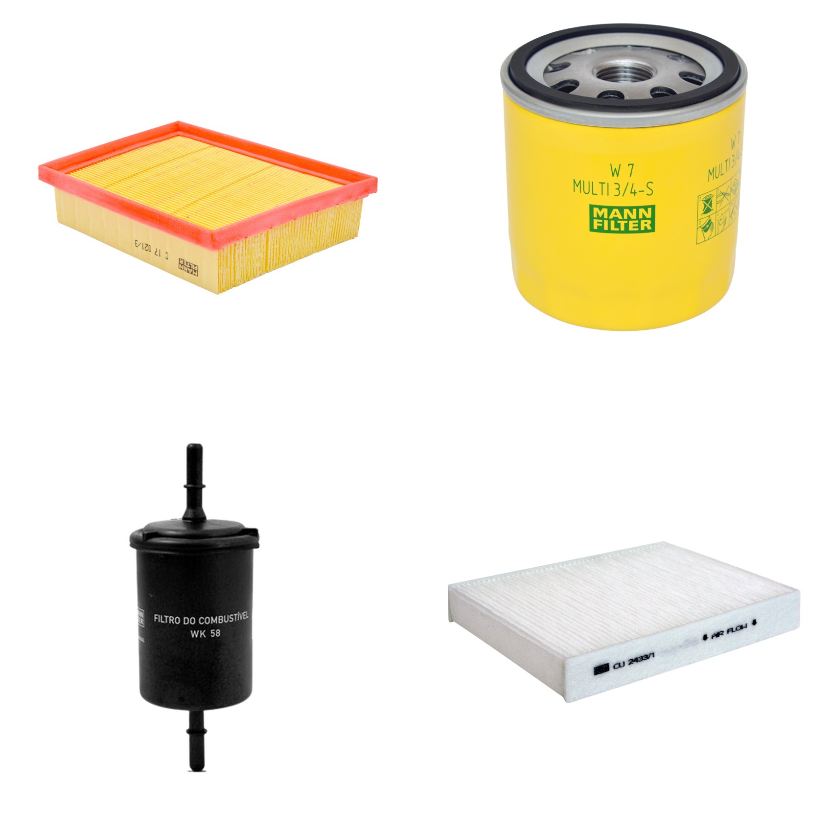 Kit Filtros de Ar Combustível Cabine Ar Condicionado Óleo - Mann-Filter - C17021/3 - CU2433/1 - W7MULTI3/4-S - WK58