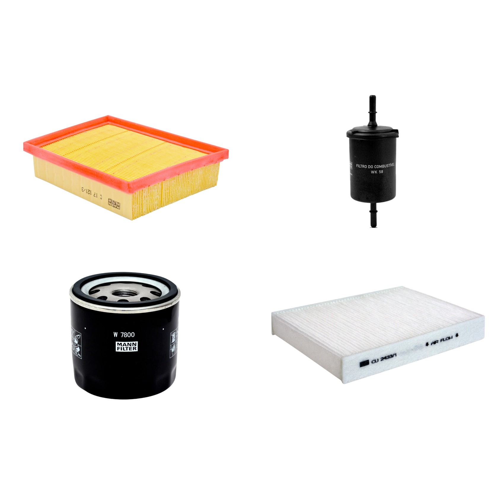 Kit Filtros de Ar Combustível Cabine Ar Condicionado Óleo - Mann-Filter - C17021/3 - CU2433/1 - W7800 - WK58