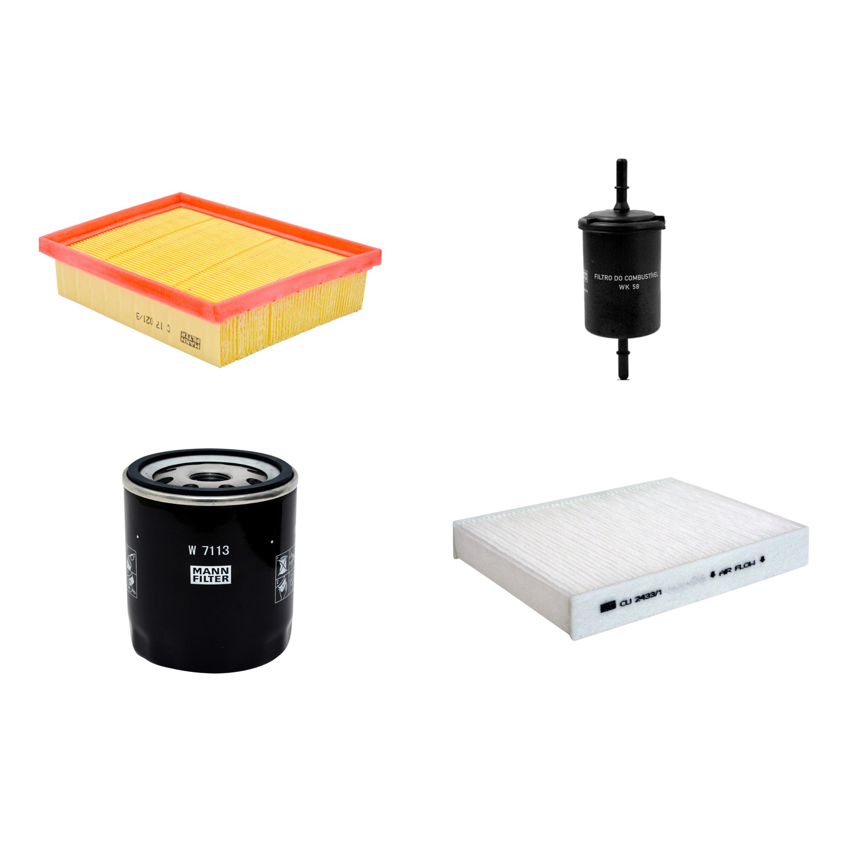 Kit Filtros de Ar Combustível Cabine Ar Condicionado Óleo - Mann-Filter - C17021/3 - CU2433/1 - W7113 - WK58