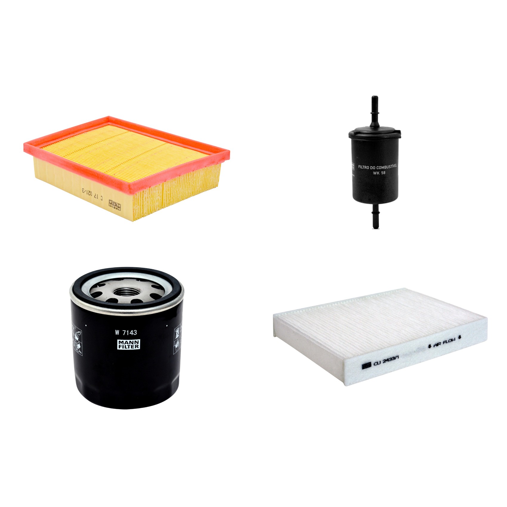 Kit Filtros de Ar Combustível Cabine Ar Condicionado Óleo - Mann-Filter - C17021/3 - CU2433/1 - W7143 - WK58