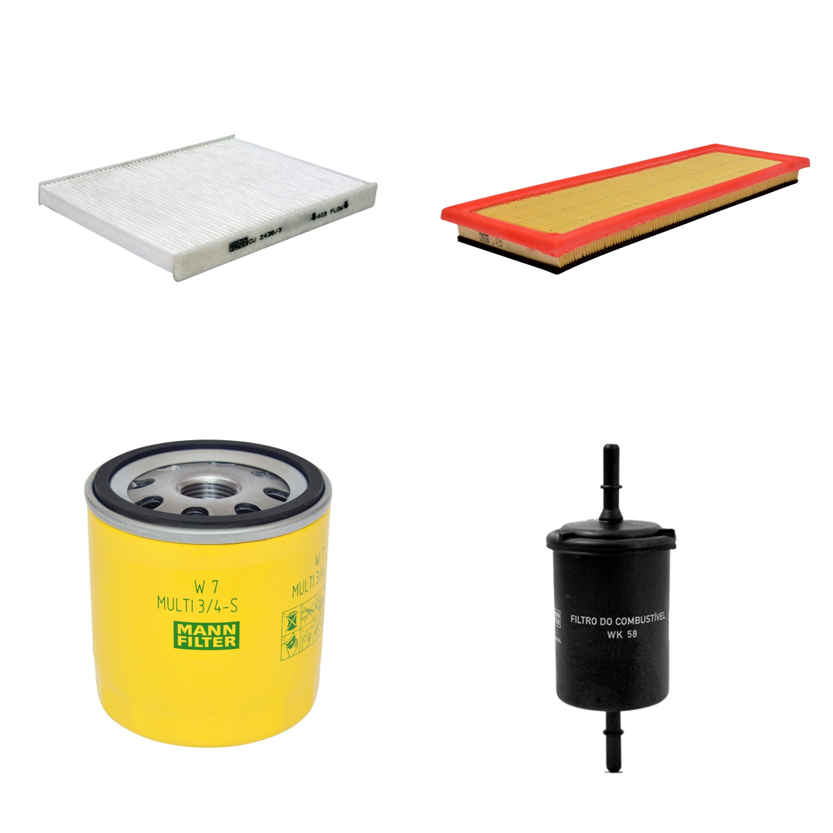 Kit Filtros de Ar Combustível Cabine Ar Condicionado Óleo - Mann-Filter - C4151 - CU2436/3 - W7MULTI3/4-S - WK58