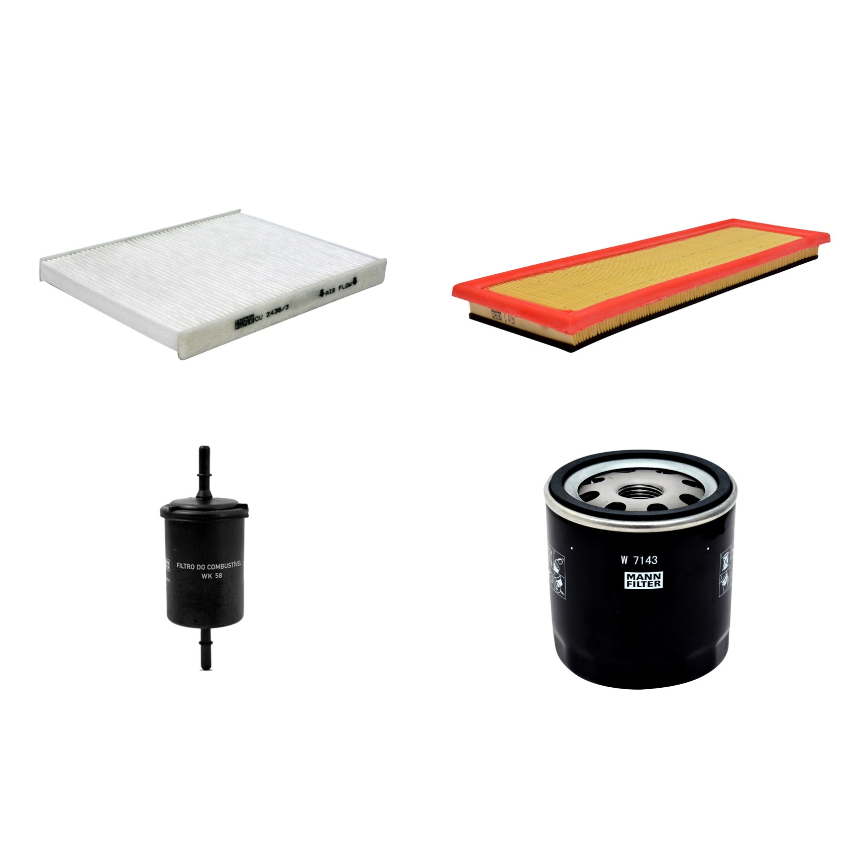 Kit Filtros de Ar Combustível Cabine Ar Condicionado Óleo - Mann-Filter - C4151 - CU2436/3 - W7143 - WK58