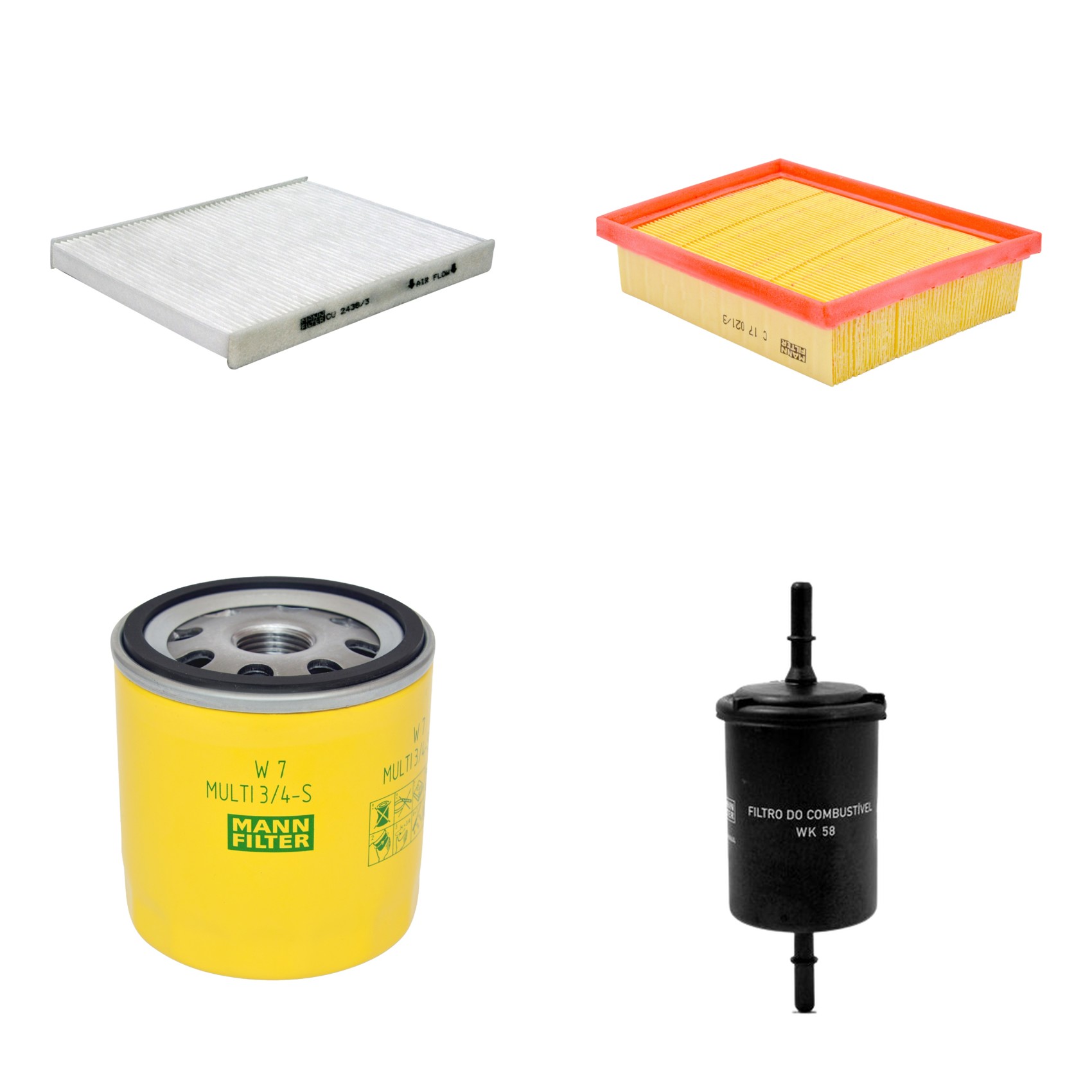 Kit Filtros de Ar Combustível Cabine Ar Condicionado Óleo - Mann-Filter - C17021/3 - CU2436/3 - W7MULTI3/4-S - WK58