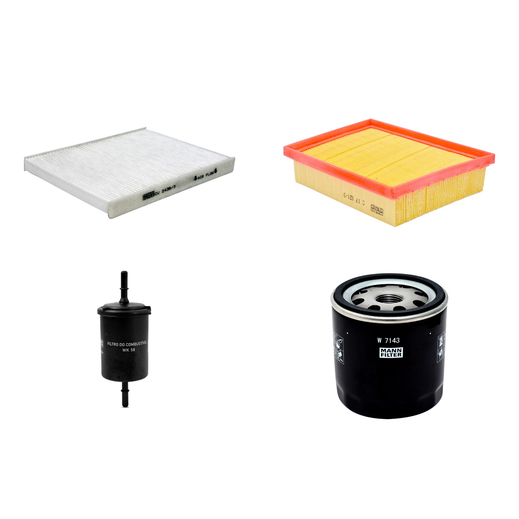 Kit Filtros de Ar Combustível Cabine Ar Condicionado Óleo - Mann-Filter - C17021/3 - CU2436/3 - W7143 - WK58