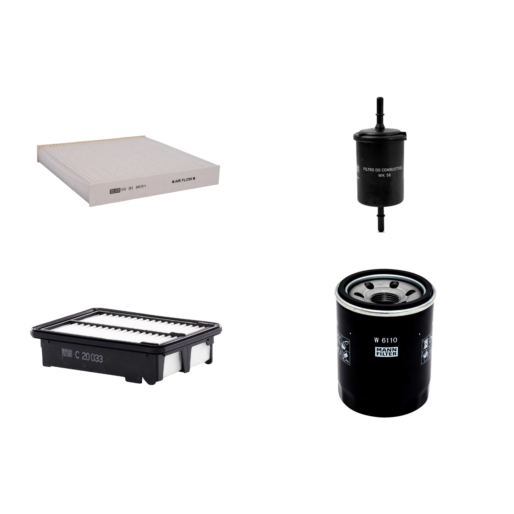 Kit Filtros de Ar Combustível Cabine Ar Condicionado Óleo - Mann-Filter - C20033 - CU21003/1 - W6110 - WK58